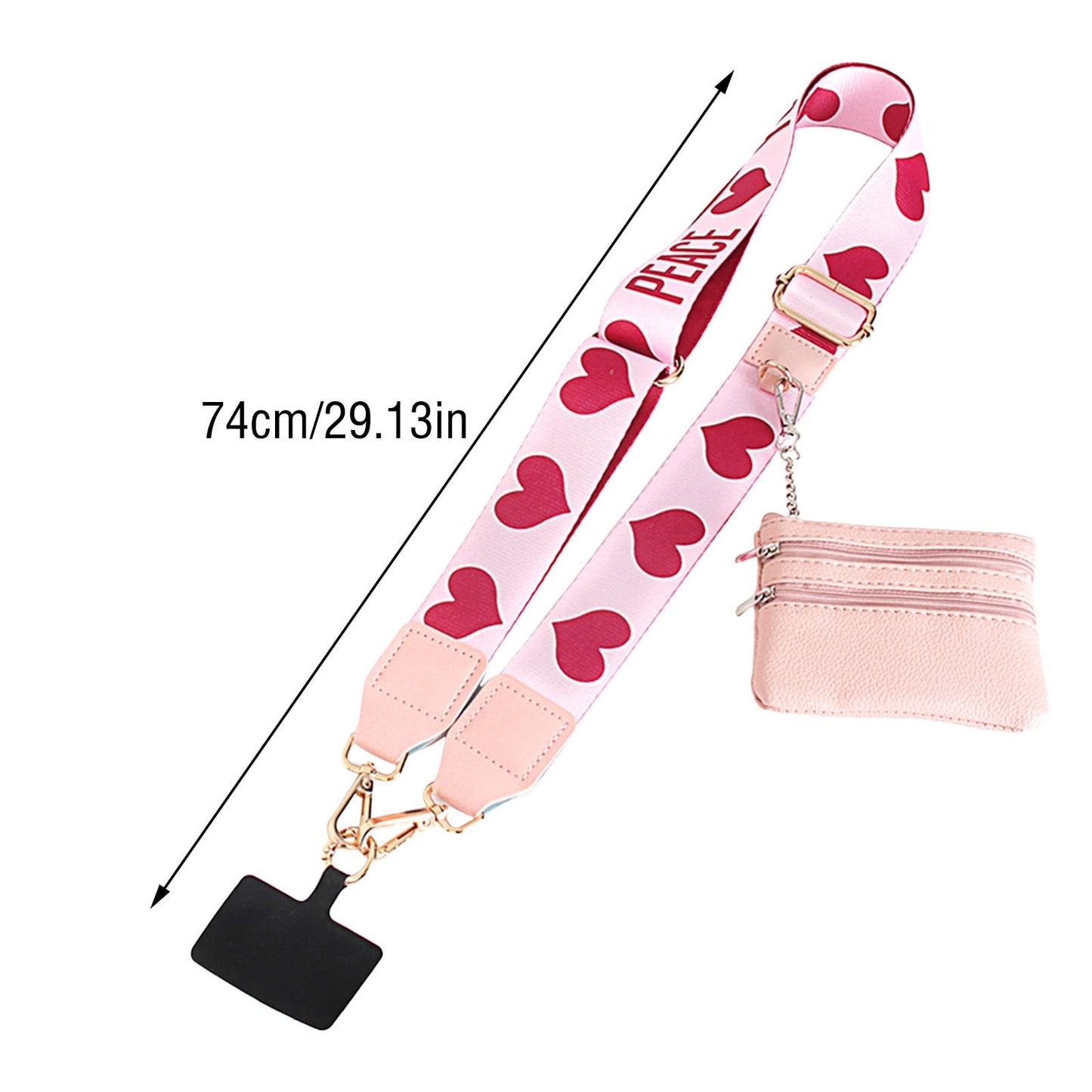 Clip and Go Phone Strap with Zipper Pouch,Crossbody Adjustable Chain Lanyard with PU Leather Wallet for All Phones B