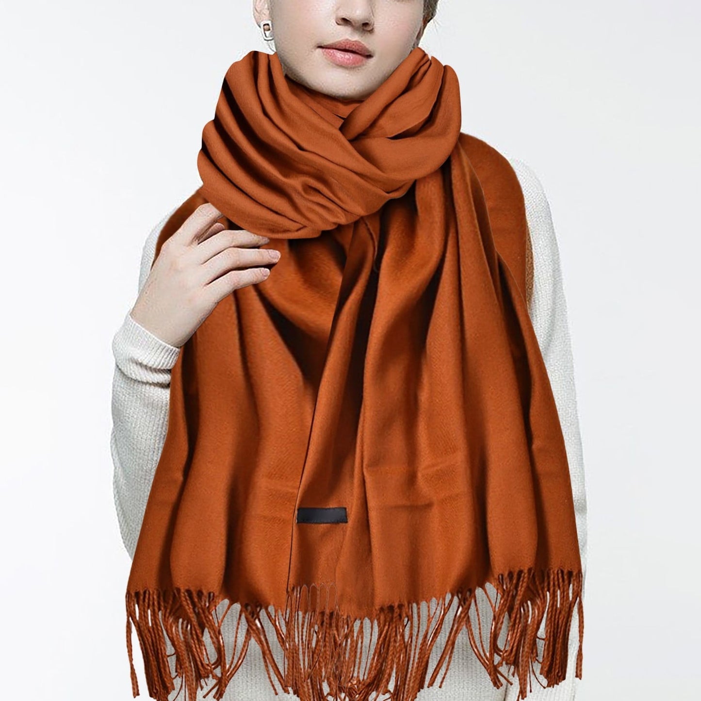Delayuji Pashmina Scarf for Women Scarf for Women Women Pashmina Scarf Soft Solid Plain Shawl Wrap Fashion Warm Neck with Fringes A A Red