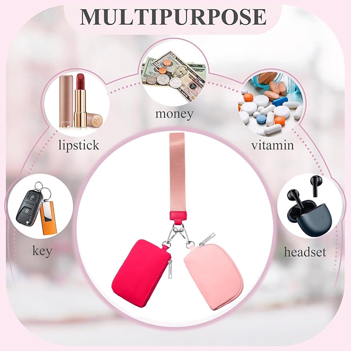 3/2/1PCS Keychain Wallet Mini Zip Around Wristlet Wallets For Women Detachable Dual Pouch Wristlet Portable Coin Purse Small Wallets For Travel Sports Outdoors Brown 2PCS
