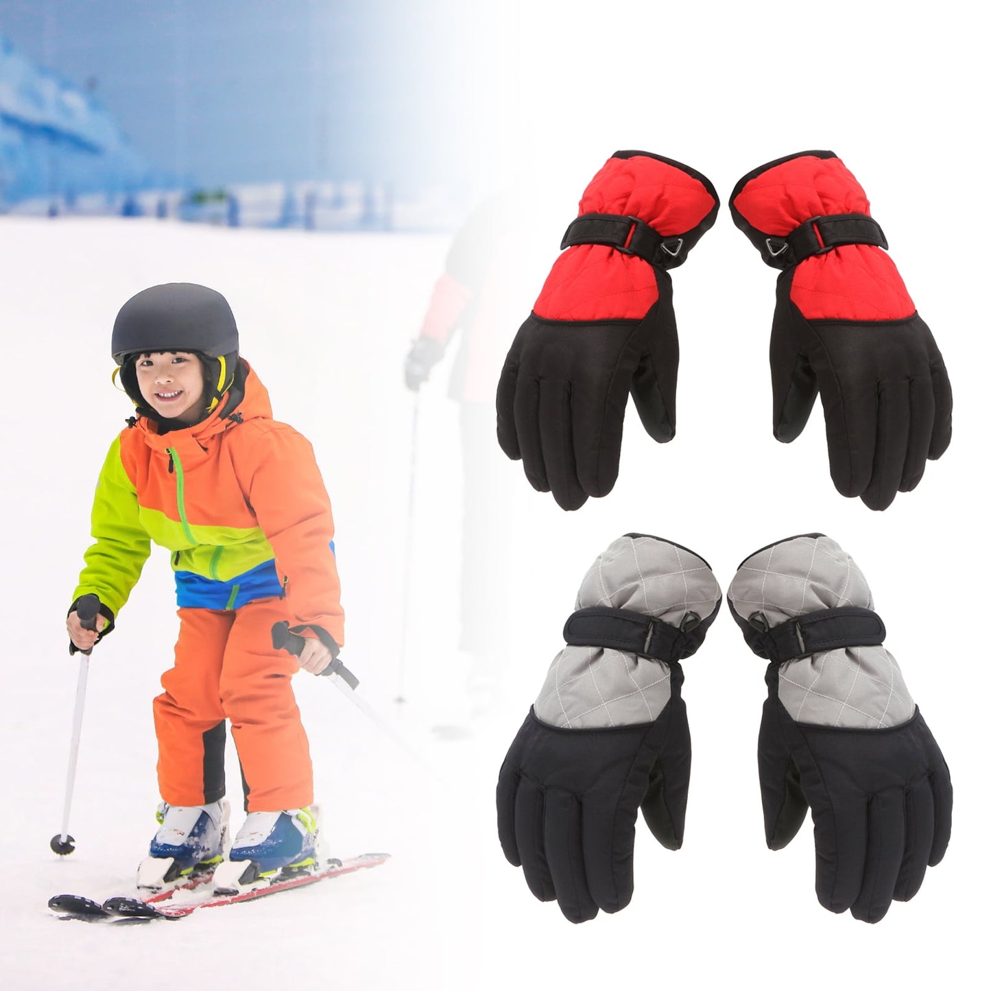 Dengjunhu Kids Winter Gloves - Snow & Ski Waterproof Youth Gloves for Boys & Girls - Insulated for Cold Weather Outdoor Play, Skiing & Snowboarding L Black