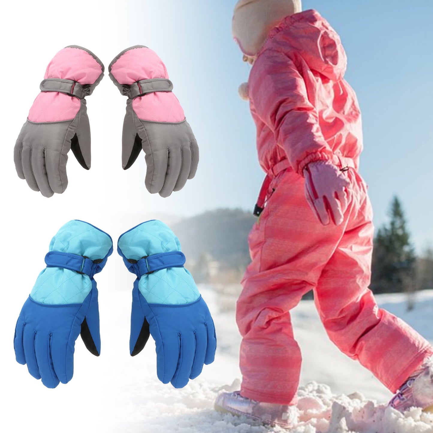 Dengjunhu Kids Winter Gloves - Snow & Ski Waterproof Youth Gloves for Boys & Girls - Insulated for Cold Weather Outdoor Play, Skiing & Snowboarding L Red