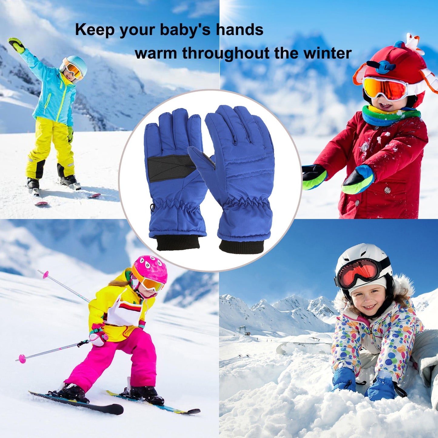 GXWEA Gloves For Kids Toddler Skis Kids Gloves Winter Gloves Thick Gloves Stretchy Warm Gloves Boys Girls 6-24 Months 4-8 Year AHA1 kids snow gloves Blue