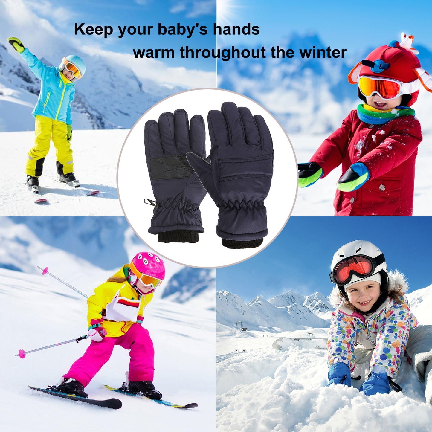 GXWEA Gloves For Kids Toddler Skis Kids Gloves Winter Gloves Thick Gloves Stretchy Warm Gloves Boys Girls 6-24 Months 7-12 Year AHA1 kids snow gloves Navy