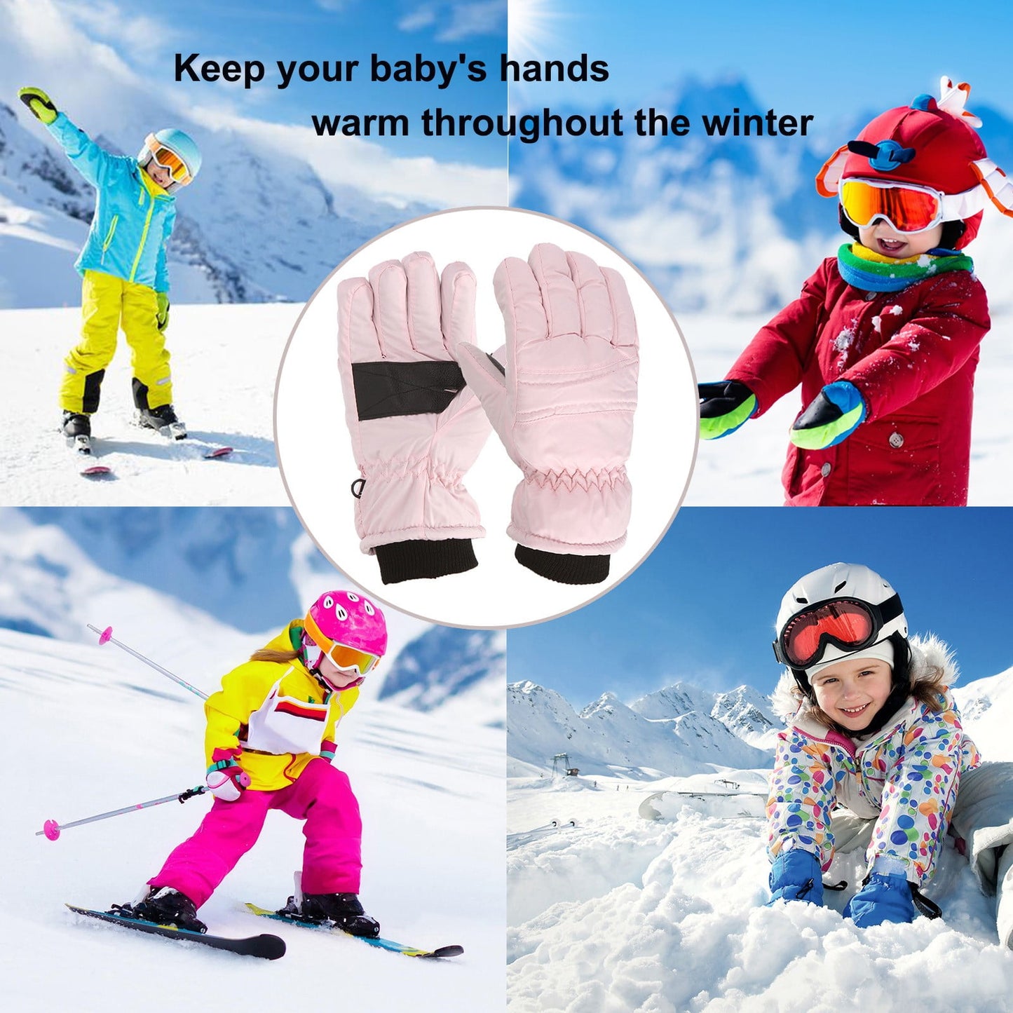 GXWEA Gloves For Kids Toddler Skis Kids Gloves Winter Gloves Thick Gloves Stretchy Warm Gloves Boys Girls 6-24 Months 4-8 Year AHA1 kids snow gloves Pink
