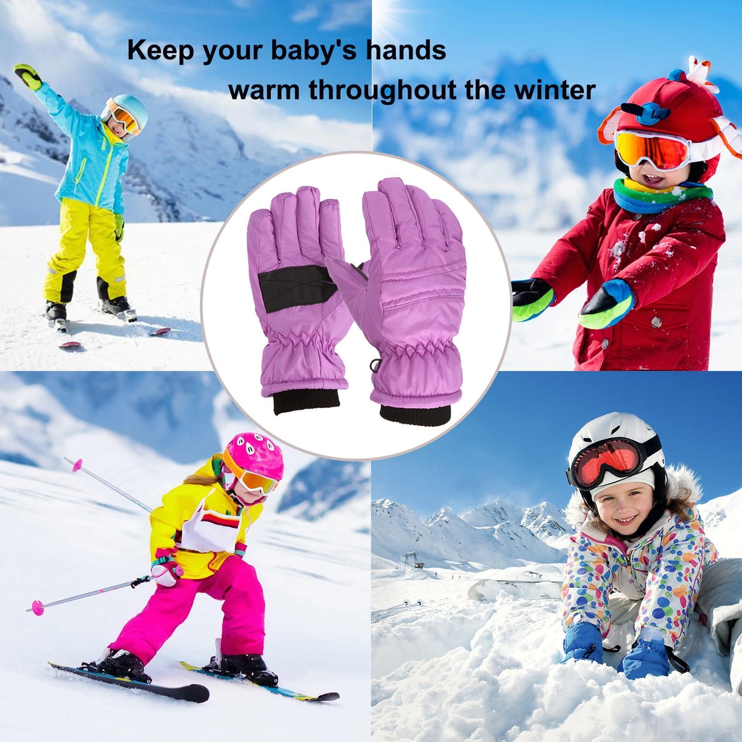 GXWEA Gloves For Kids Toddler Skis Kids Gloves Winter Gloves Thick Gloves Stretchy Warm Gloves Boys Girls 6-24 Months 4-8 Year AHA1 kids snow gloves Purple
