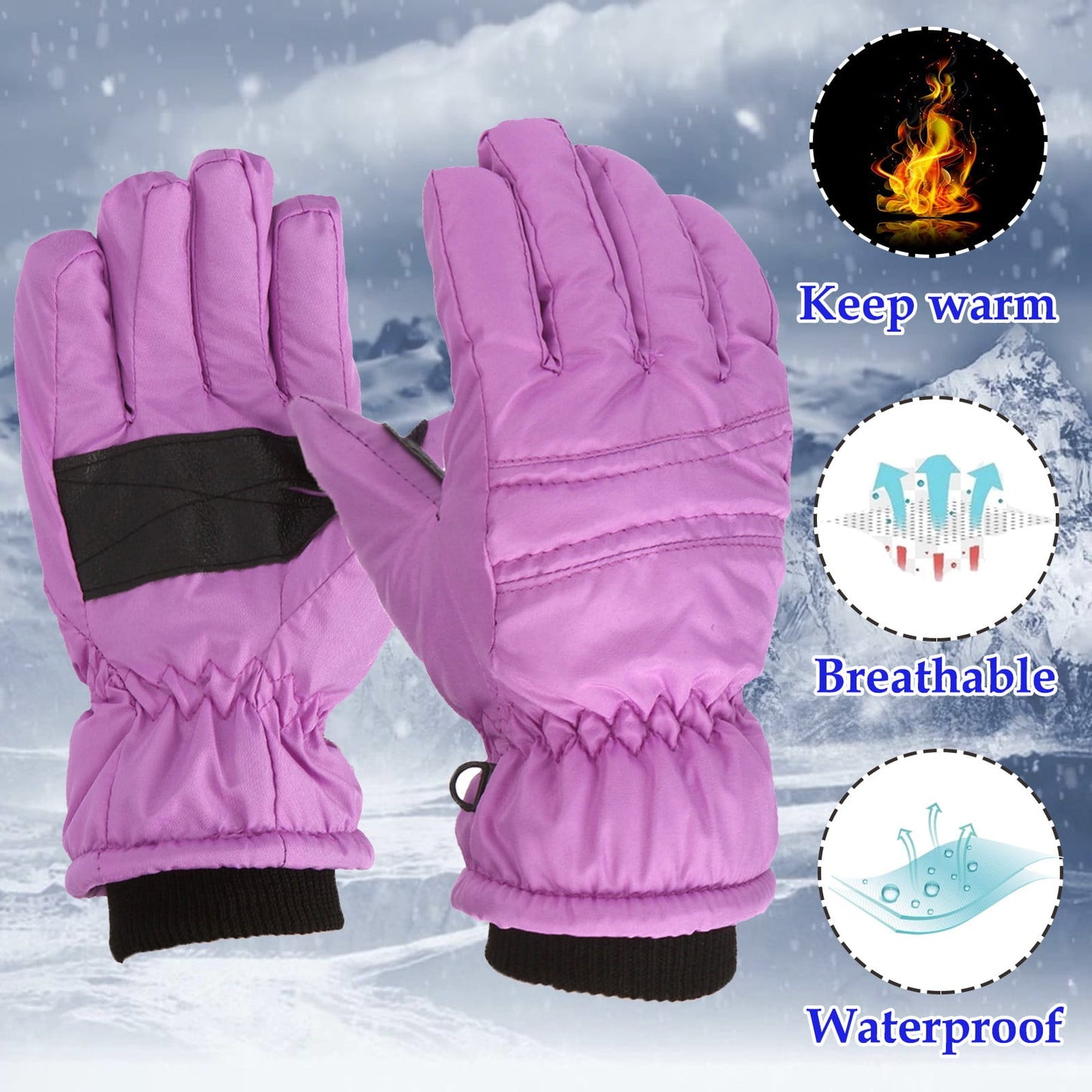 GXWEA Gloves For Kids Toddler Skis Kids Gloves Winter Gloves Thick Gloves Stretchy Warm Gloves Boys Girls 6-24 Months 7-12 Year AHA1 kids snow gloves Purple
