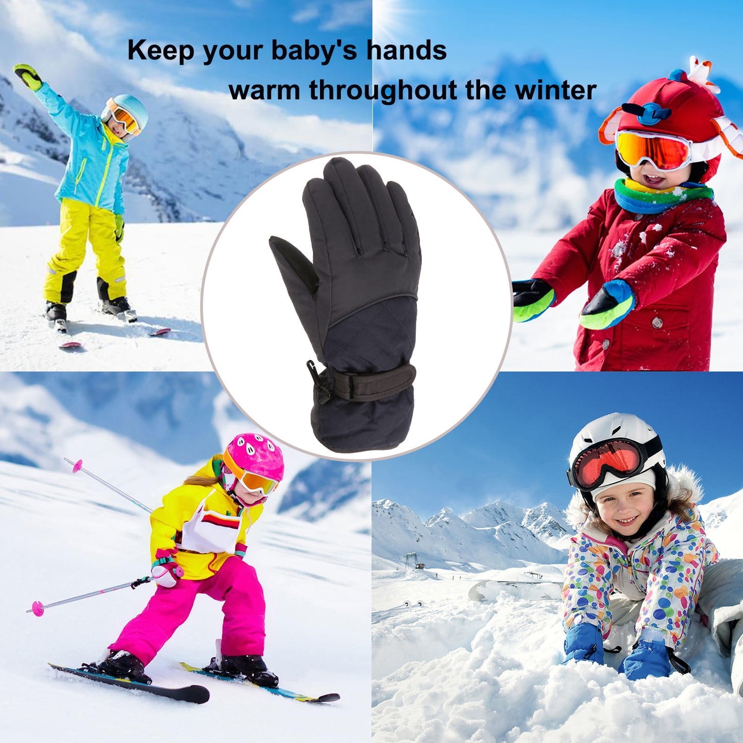 GXWEA Gloves For Kids Toddler Skis Kids Gloves Winter Gloves Thick Gloves Stretchy Warm Gloves Boys Girls 6-24 Months 10-16 Year AHA2 kids snow gloves Black