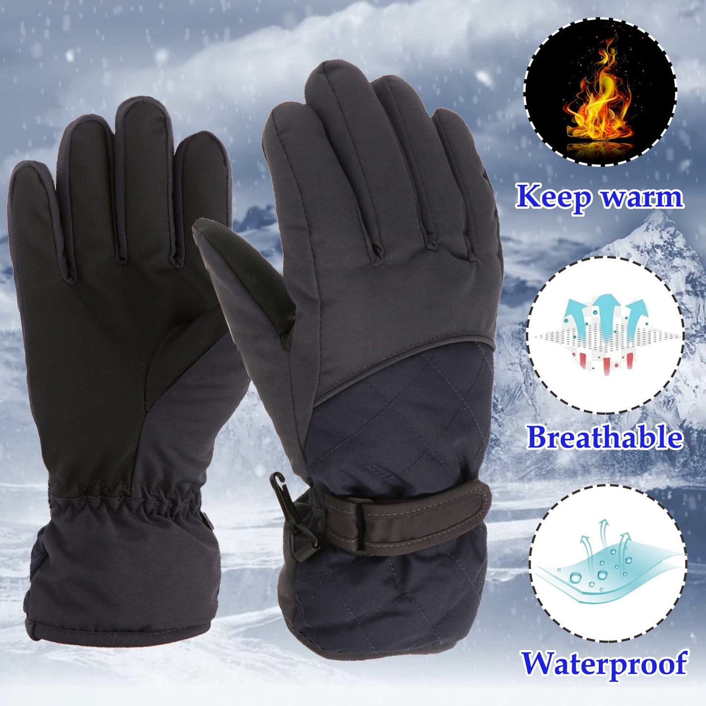 GXWEA Gloves For Kids Toddler Skis Kids Gloves Winter Gloves Thick Gloves Stretchy Warm Gloves Boys Girls 6-24 Months 6-11 Year AHA2 kids snow gloves Black