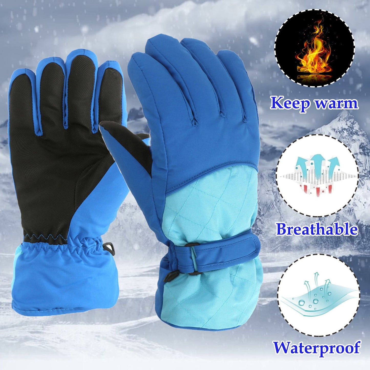 GXWEA Gloves For Kids Toddler Skis Kids Gloves Winter Gloves Thick Gloves Stretchy Warm Gloves Boys Girls 6-24 Months 10-16 Year AHA2 kids snow gloves Blue
