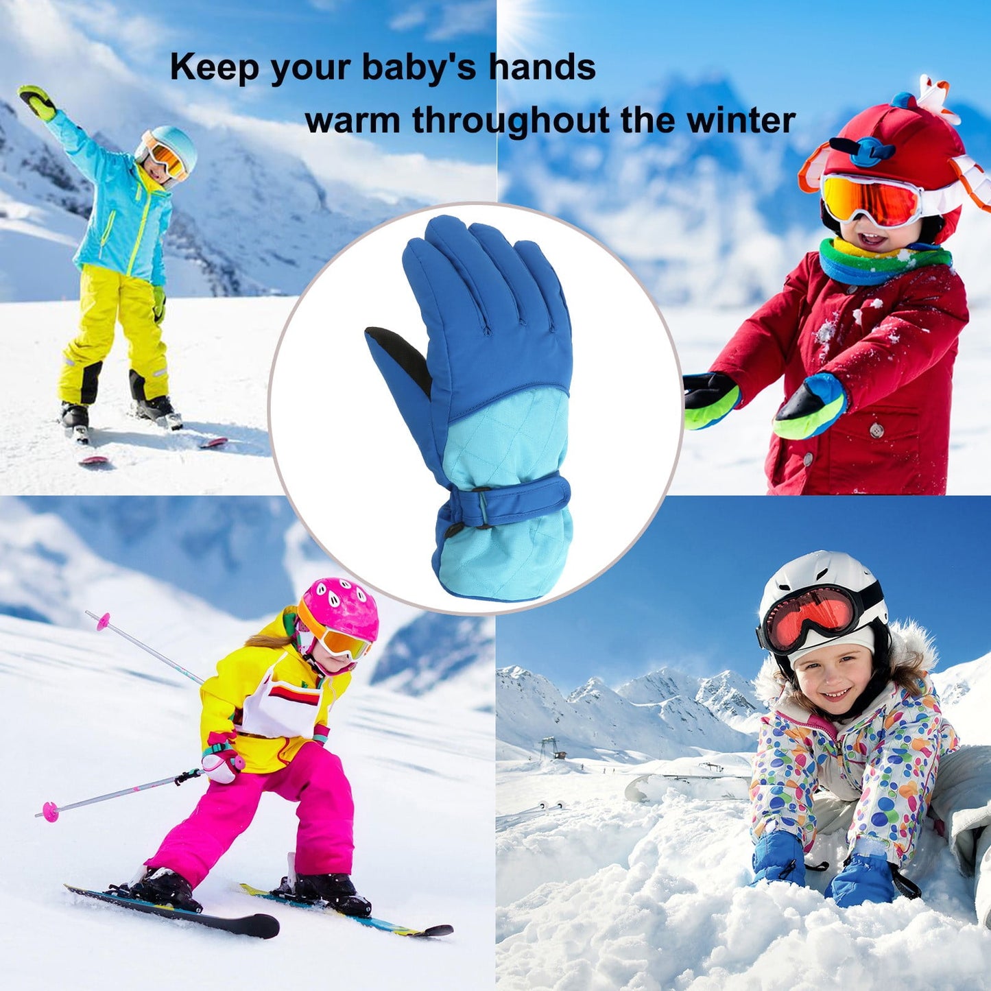 GXWEA Gloves For Kids Toddler Skis Kids Gloves Winter Gloves Thick Gloves Stretchy Warm Gloves Boys Girls 6-24 Months 10-16 Year AHA2 kids snow gloves Blue