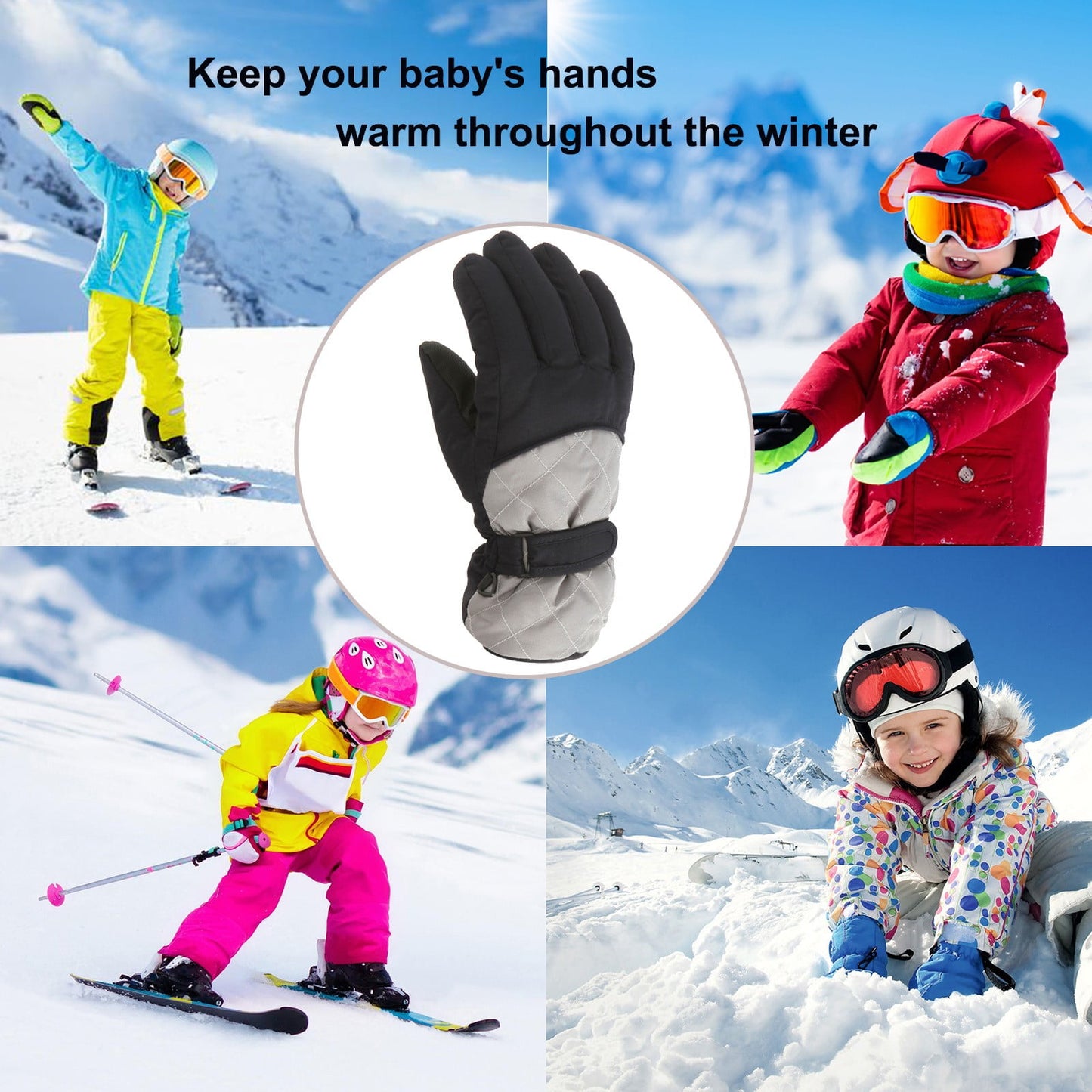 GXWEA Gloves For Kids Toddler Skis Kids Gloves Winter Gloves Thick Gloves Stretchy Warm Gloves Boys Girls 6-24 Months 10-16 Year AHA2 kids snow gloves Grey