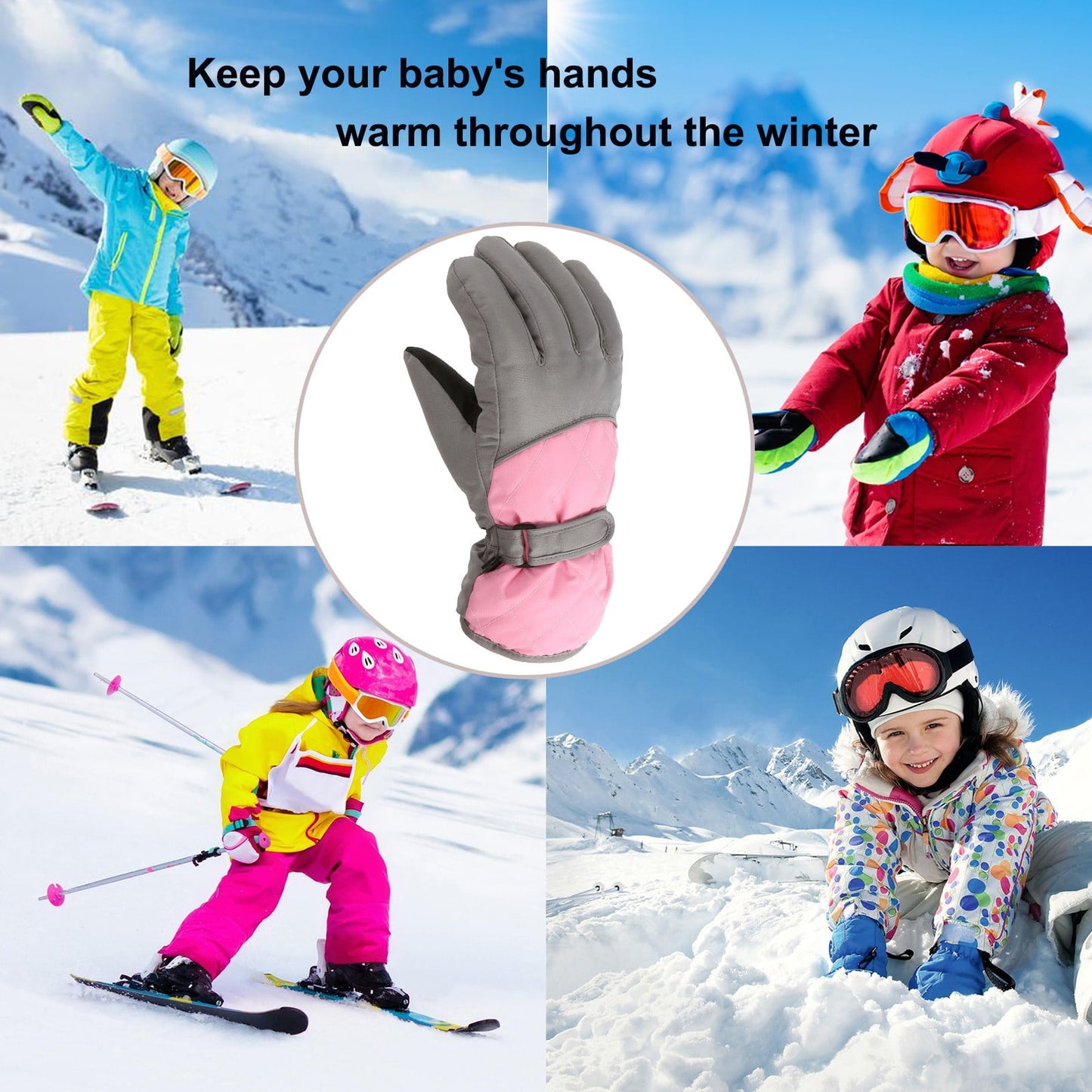 GXWEA Gloves For Kids Toddler Skis Kids Gloves Winter Gloves Thick Gloves Stretchy Warm Gloves Boys Girls 6-24 Months 10-16 Year AHA2 kids snow gloves Pink