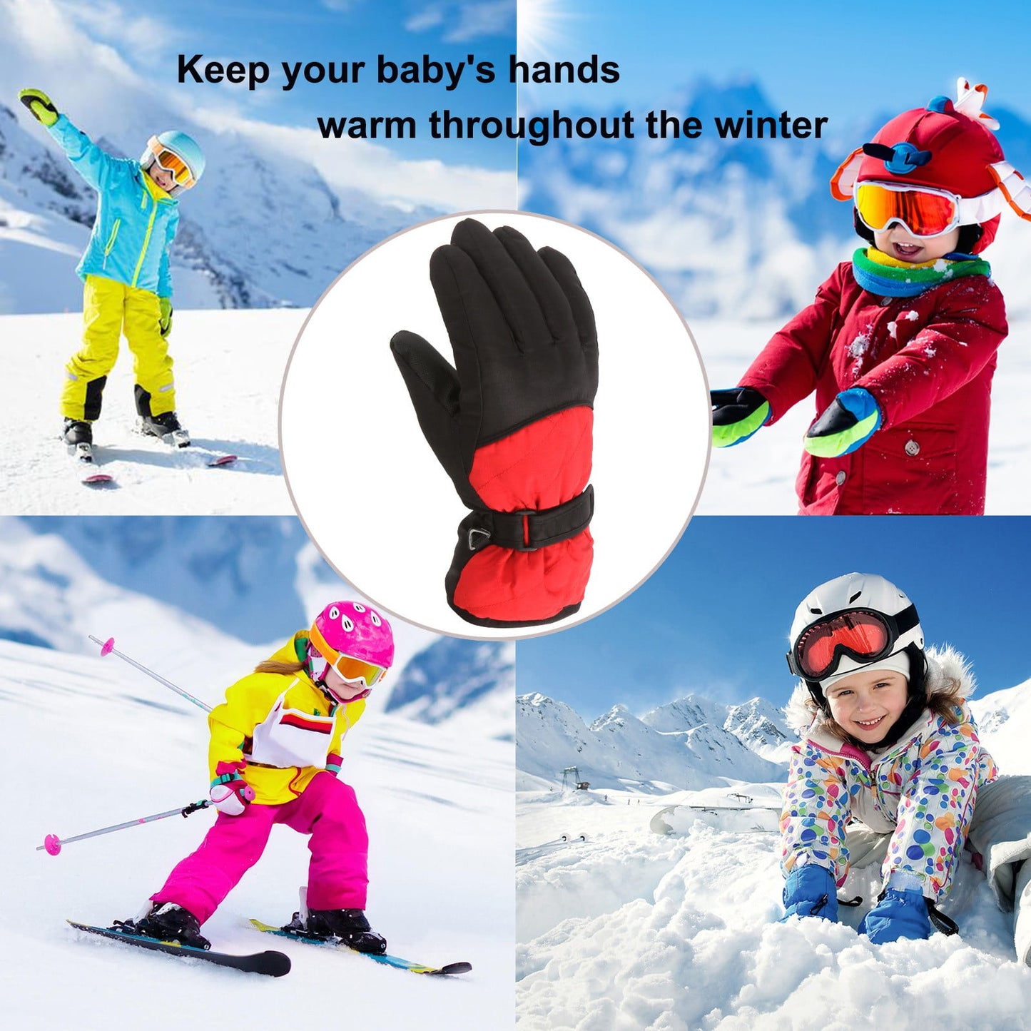 GXWEA Gloves For Kids Toddler Skis Kids Gloves Winter Gloves Thick Gloves Stretchy Warm Gloves Boys Girls 6-24 Months 10-16 Year AHA2 kids snow gloves Red
