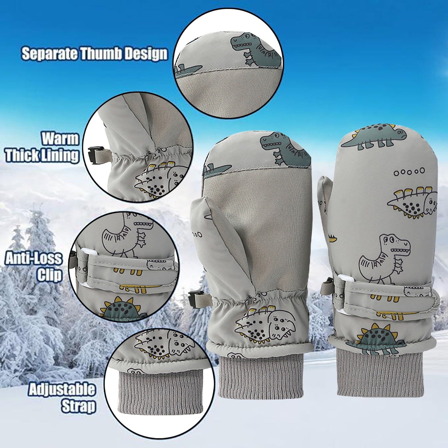 GXWEA Gloves For Kids Toddler Skis Kids Gloves Winter Gloves Thick Gloves Stretchy Warm Gloves Boys Girls 6-24 Months 2-4 Years AHA5 kids snow gloves Grey
