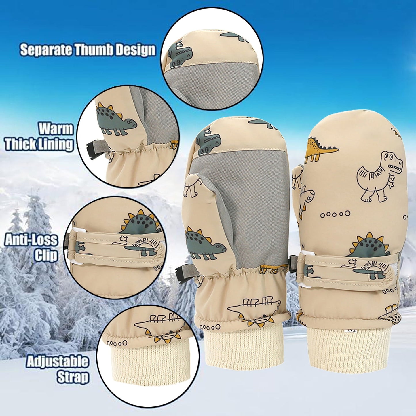GXWEA Gloves For Kids Toddler Skis Kids Gloves Winter Gloves Thick Gloves Stretchy Warm Gloves Boys Girl 6-24 Months AHA5 kids snow gloves Khaki