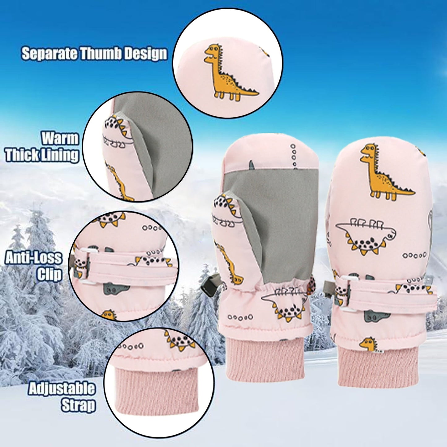 GXWEA Gloves For Kids Toddler Skis Kids Gloves Winter Gloves Thick Gloves Stretchy Warm Gloves Boys Girls 6-24 Months 2-4 Years AHA5 kids snow gloves Pink
