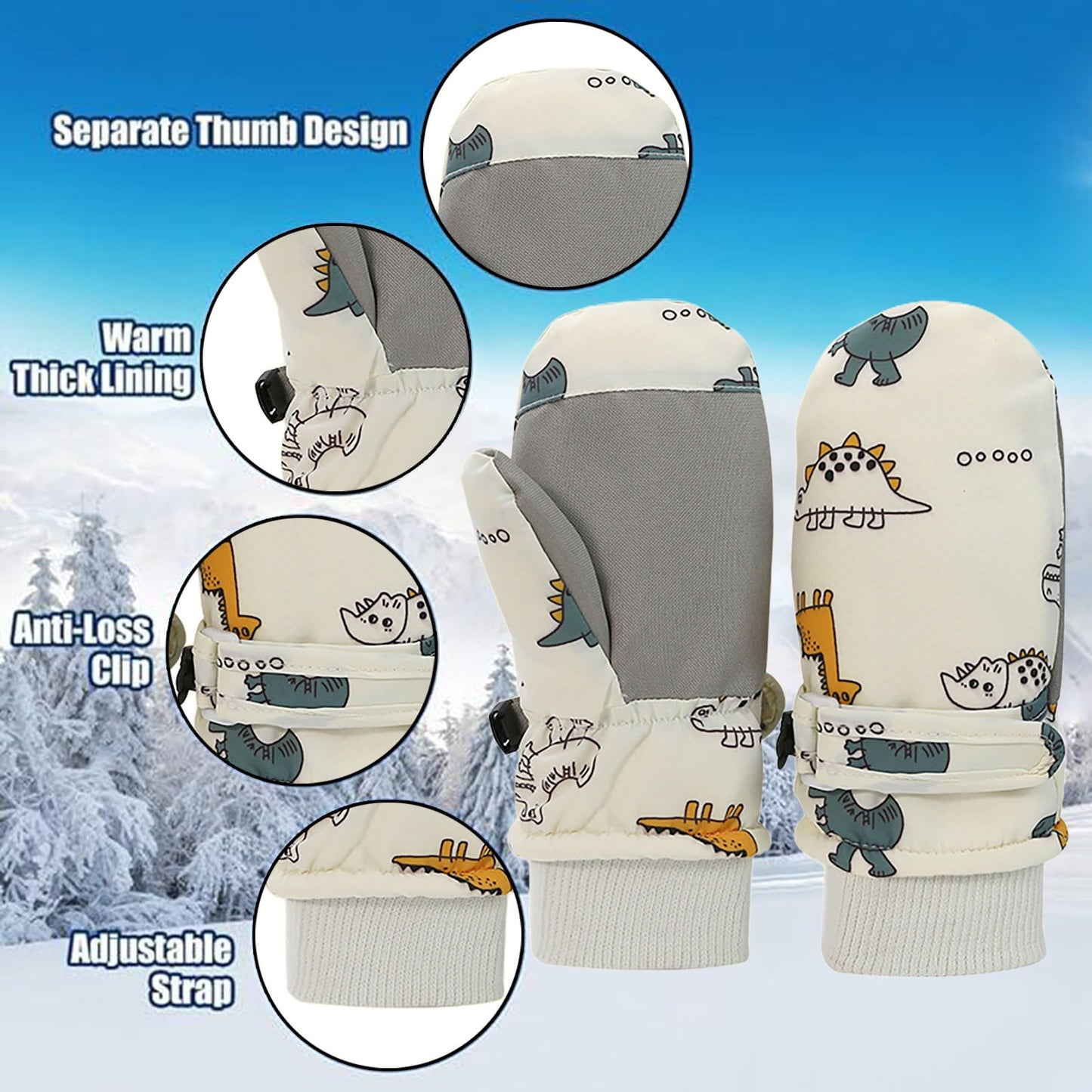 GXWEA Gloves For Kids Toddler Skis Kids Gloves Winter Gloves Thick Gloves Stretchy Warm Gloves Boys Girls 6-24 Months 4-8 Years AHA5 kids snow gloves White