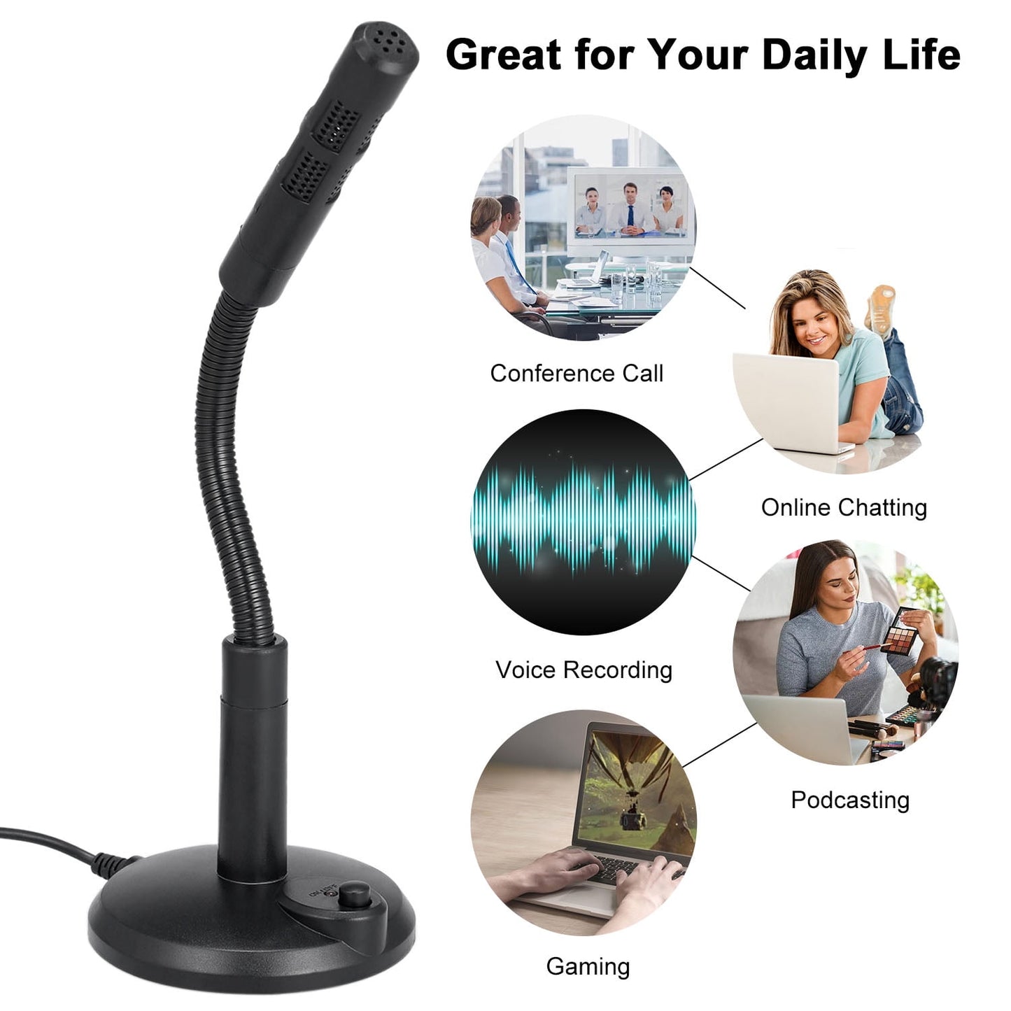 Anself USB Desktop Microphone Plug &Play PC Computer Mic for Computer Gaming Recording Chatting Singing Meeting