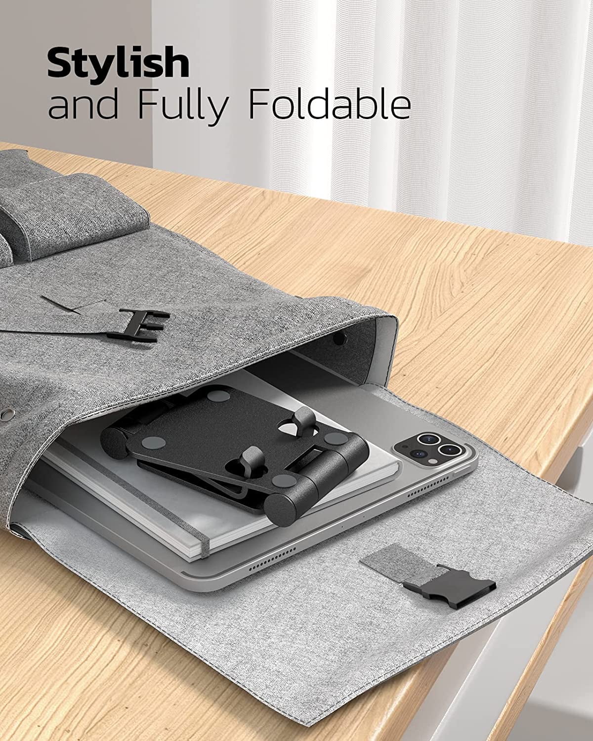 Dual Folding Cell Phone Stand, Fully Adjustable Foldable Desktop Phone Holder Cradle Dock Compatible with Phone 15 14 13 12 11 Pro Xs Xs Max Xr X 8, Nintendo Switch, All Phones- Black