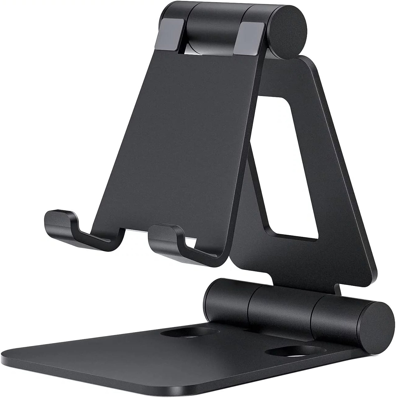 Dual Folding Cell Phone Stand, Fully Adjustable Foldable Desktop Phone Holder Cradle Dock Compatible with Phone 15 14 13 12 11 Pro Xs Xs Max Xr X 8, Nintendo Switch, All Phones-Black Silver