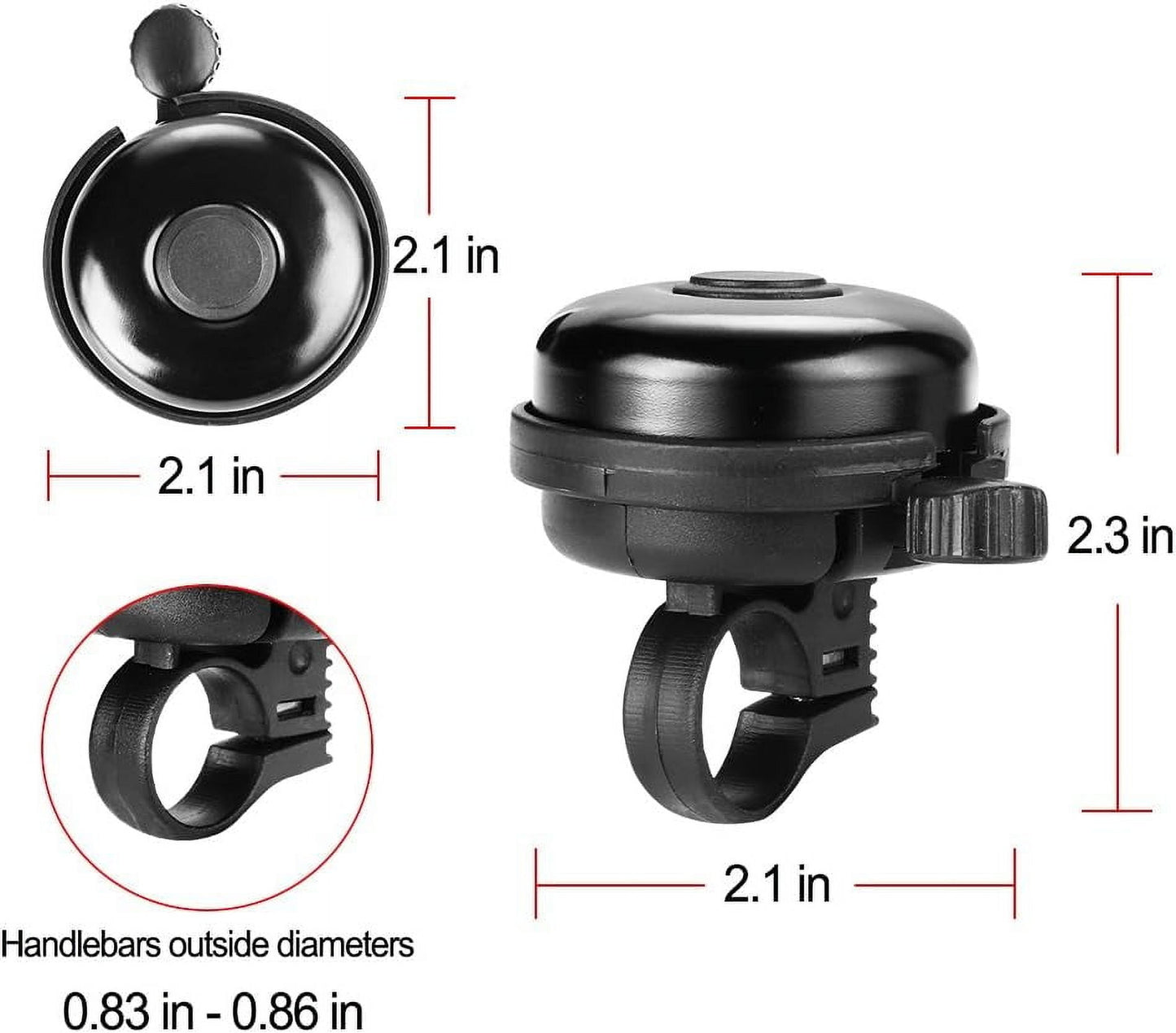 ZHUYING 2 pack Classic Bike Bell, Aluminum Bicycle Bell, Loud Crisp Clear Sound Bicycle Bike Bell for Adults Kids 2black