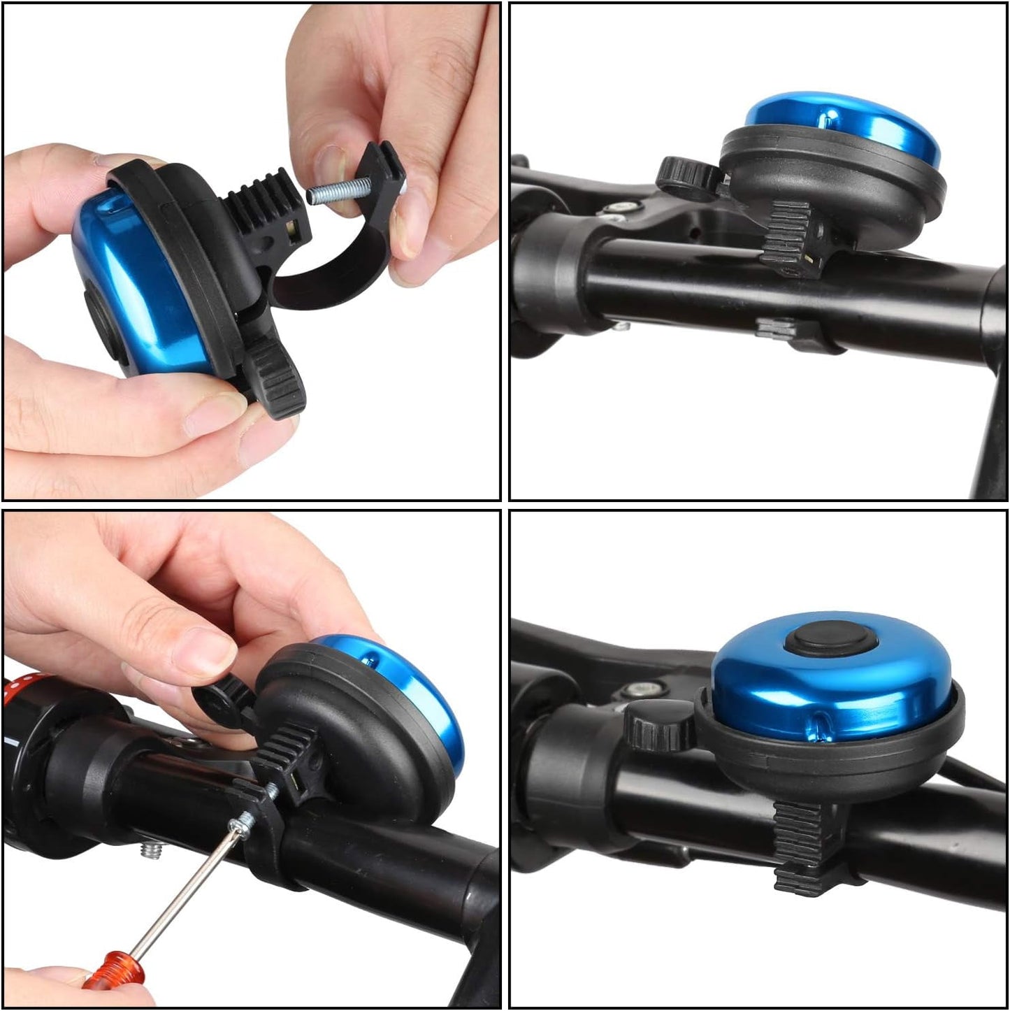 ZHUYING 2 pack Classic Bike Bell, Aluminum Bicycle Bell, Loud Crisp Clear Sound Bicycle Bike Bell for Adults Kids Blue+Black
