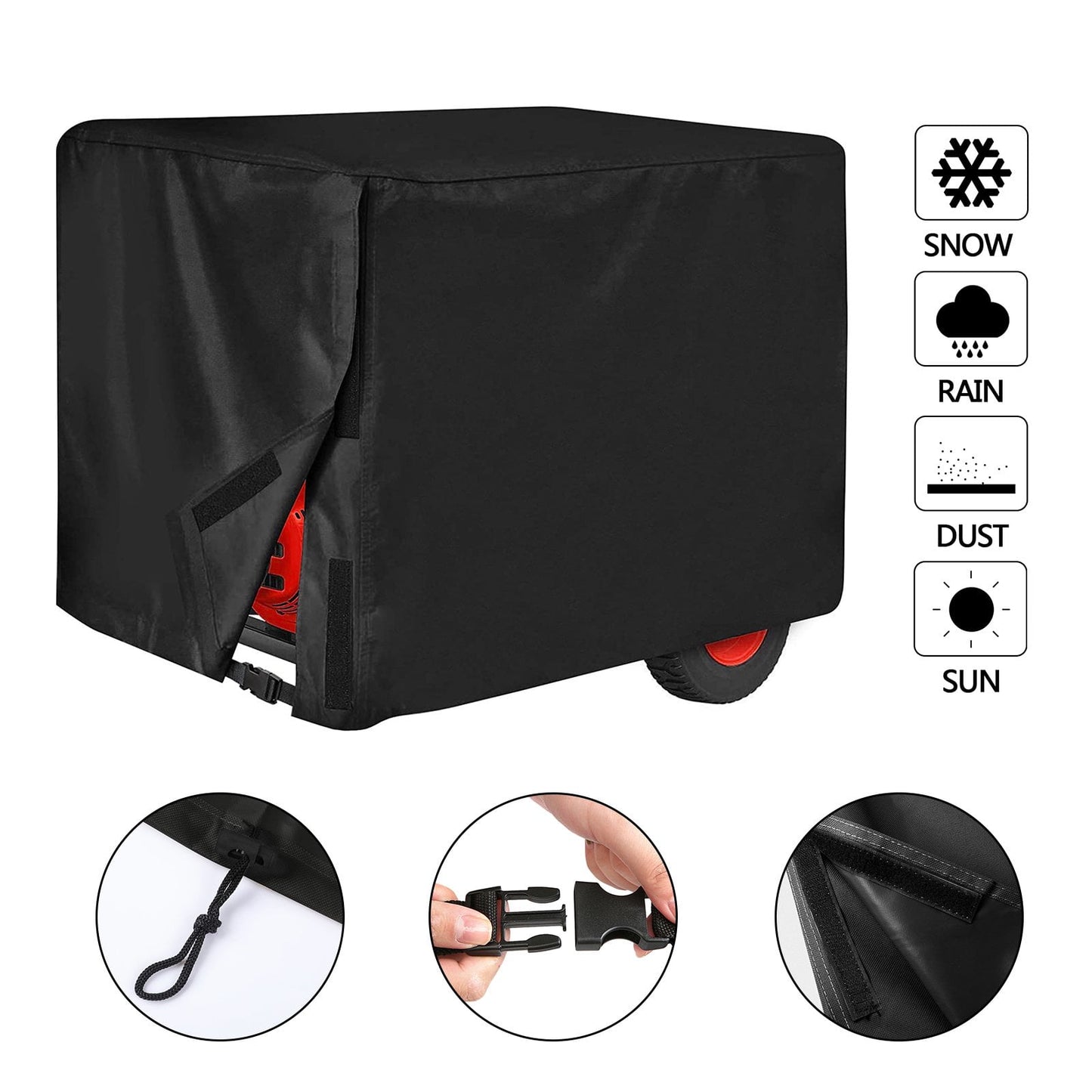 Universal Generator Cover for 5500-15000 Watt Waterproof Heavy Duty 600D Oxford Fabric Covers Black 26"x20"x20"(LxWxH)
