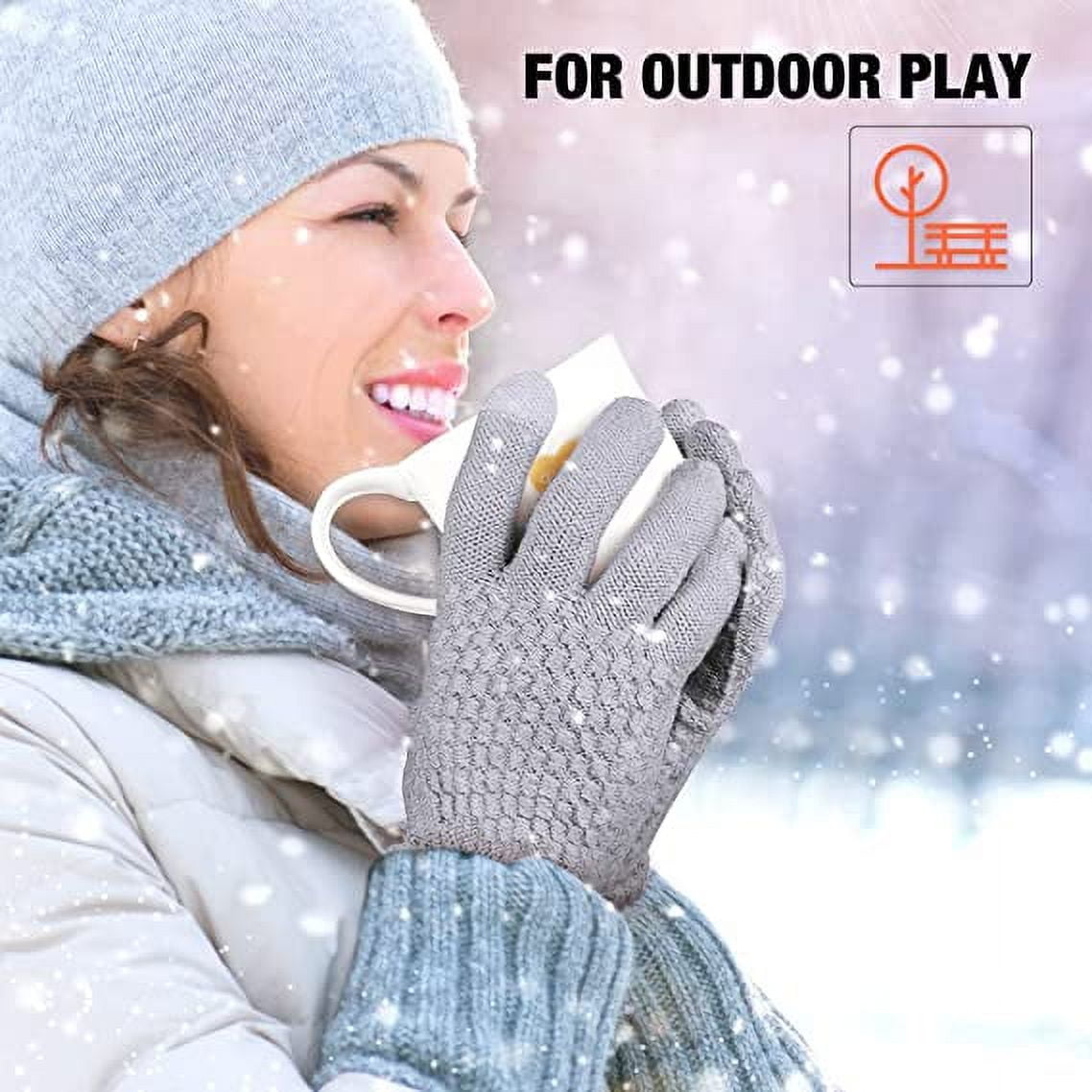 Dalrosia Women's Winter Touch Screen Gloves Warm Fleece Lined Knit Gloves Elastic Cuff Winter Texting Gloves Gray