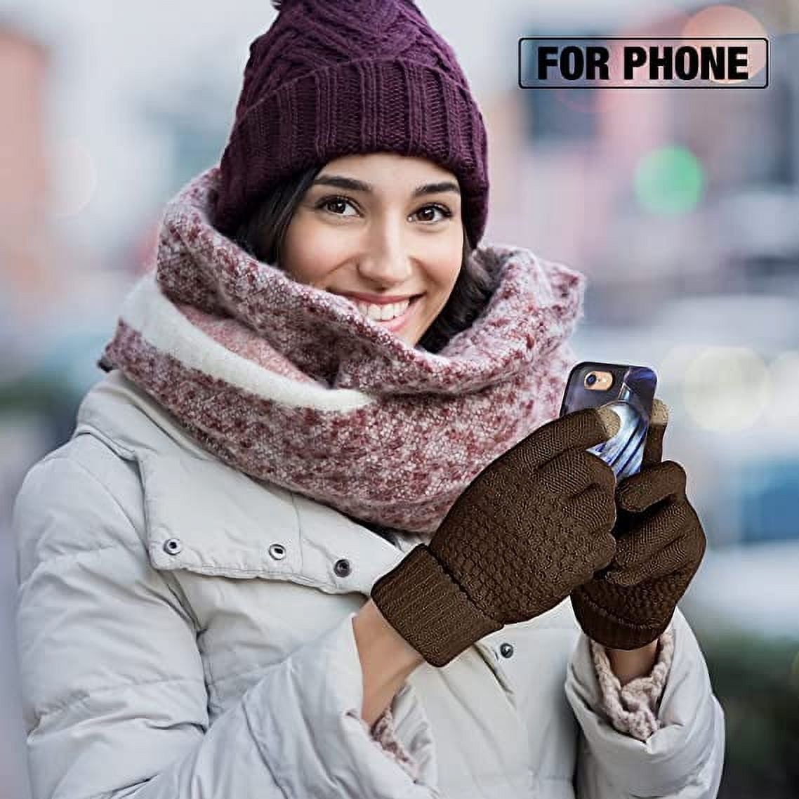 Dalrosia Women's Winter Touch Screen Gloves Warm Fleece Lined Knit Gloves Elastic Cuff Winter Texting Gloves Gray