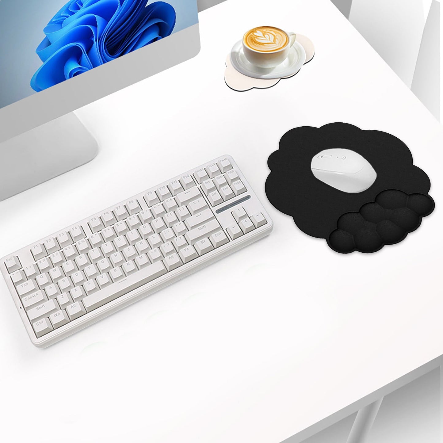 GHSOHS Ergonomic Mouse Pad with Wrist Support Cute Cloud Shape Wrist Pad Memory Cotton Keyboard Hand Rest Non Slip Wrist Pad Non-Slip Mousepad for Computer Laptop I