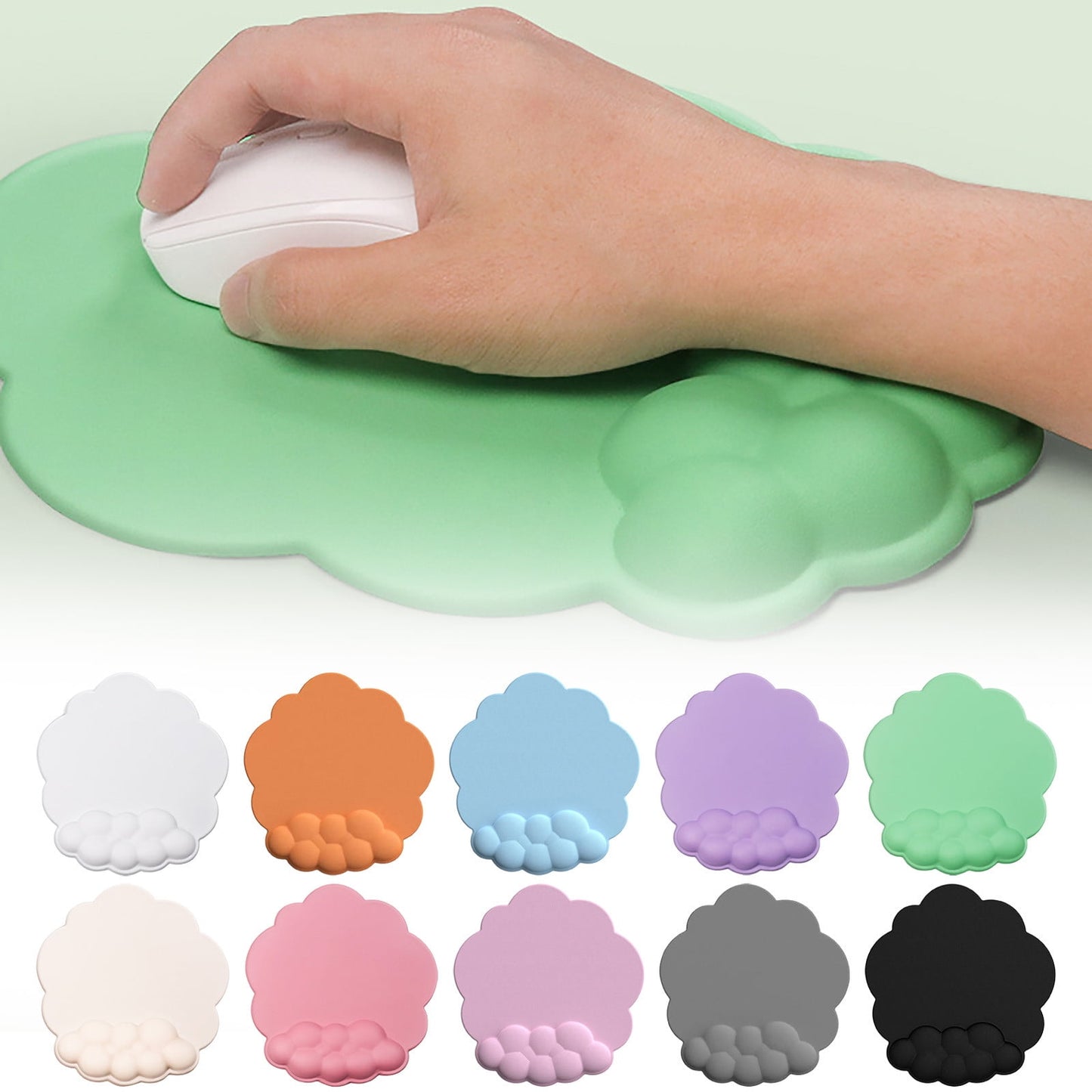 GHSOHS Ergonomic Mouse Pad with Wrist Support Cute Cloud Shape Wrist Pad Memory Cotton Keyboard Hand Rest Non Slip Wrist Pad Non-Slip Mousepad for Computer Laptop K
