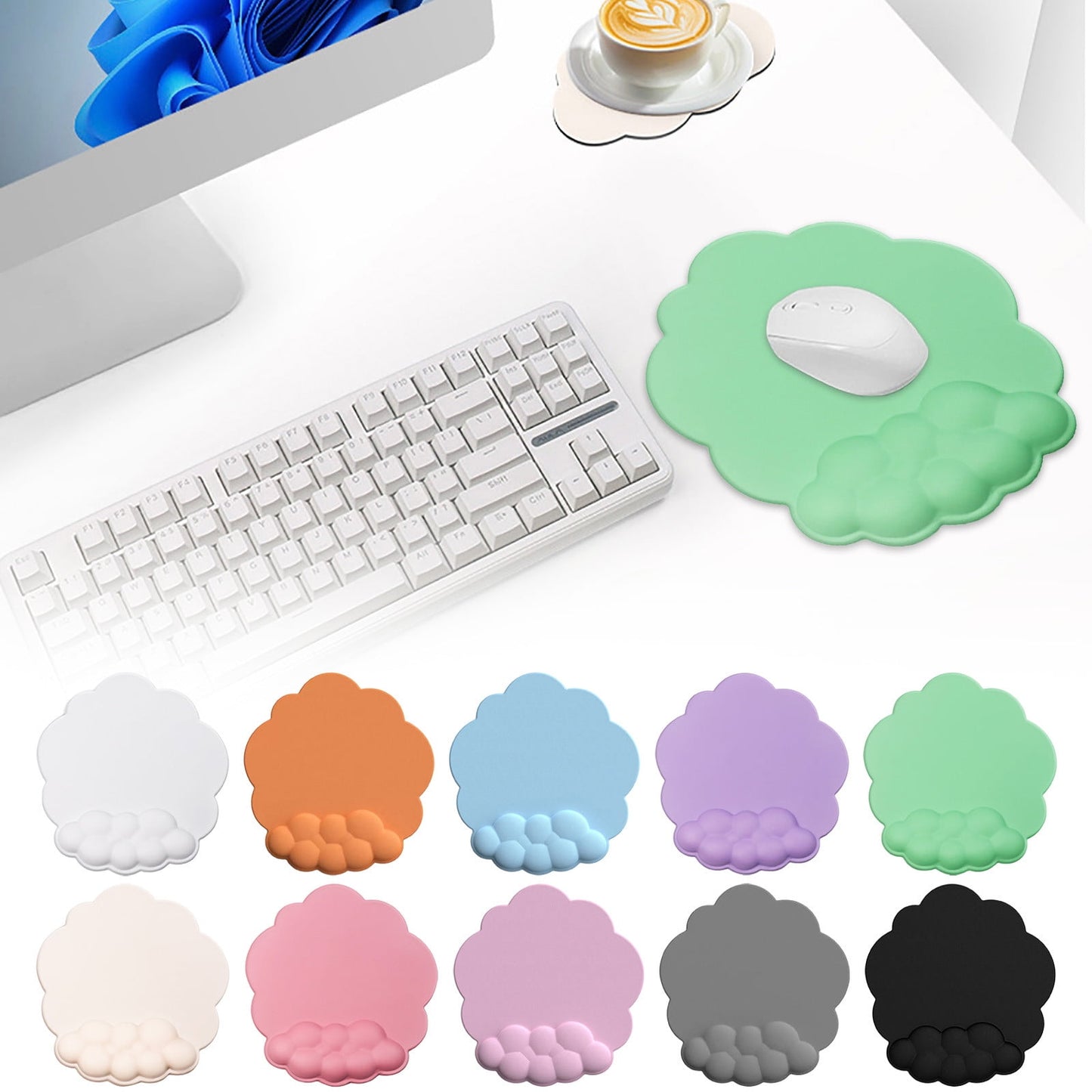 GHSOHS Ergonomic Mouse Pad with Wrist Support Cute Cloud Shape Wrist Pad Memory Cotton Keyboard Hand Rest Non Slip Wrist Pad Non-Slip Mousepad for Computer Laptop K