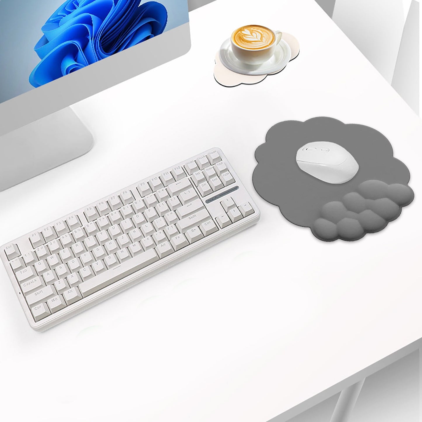 GHSOHS Ergonomic Mouse Pad with Wrist Support Cute Cloud Shape Wrist Pad Memory Cotton Keyboard Hand Rest Non Slip Wrist Pad Non-Slip Mousepad for Computer Laptop K