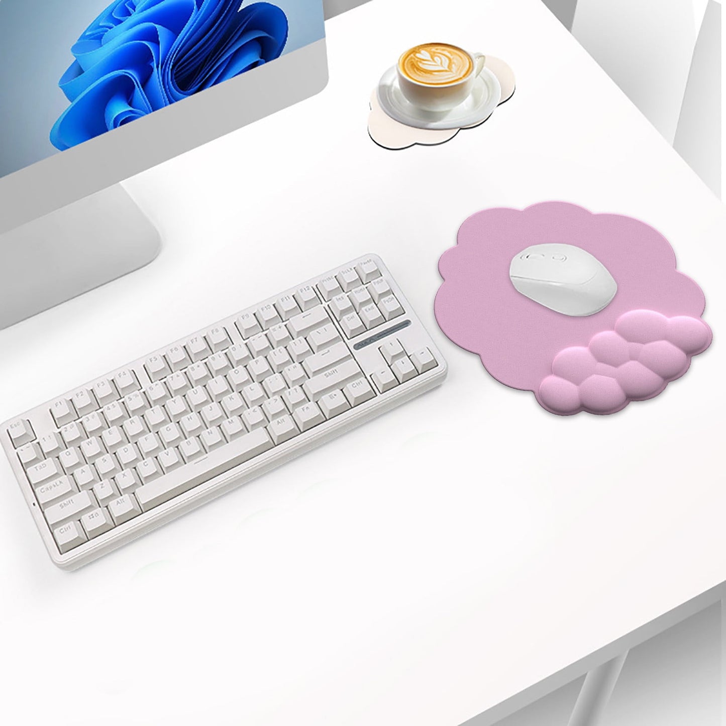 GHSOHS Ergonomic Mouse Pad with Wrist Support Cute Cloud Shape Wrist Pad Memory Cotton Keyboard Hand Rest Non Slip Wrist Pad Non-Slip Mousepad for Computer Laptop K