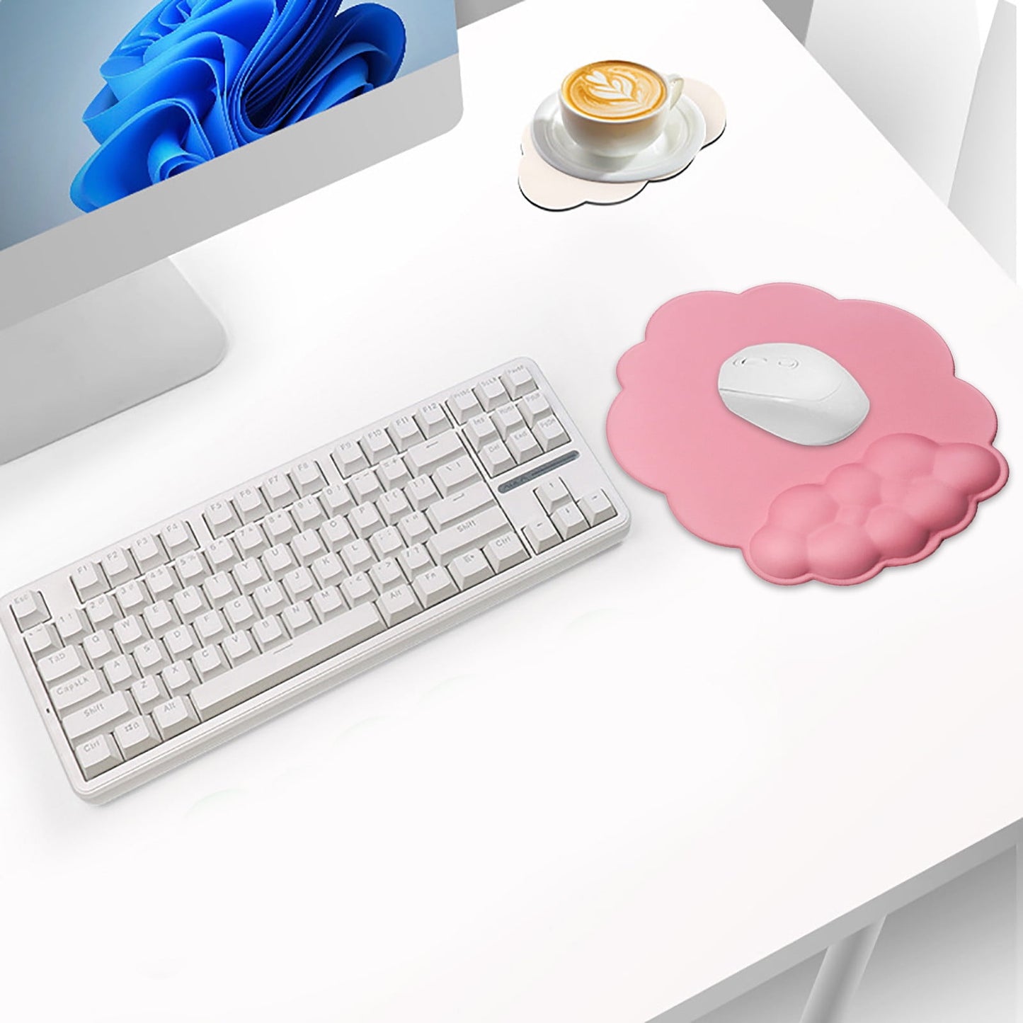 GHSOHS Ergonomic Mouse Pad with Wrist Support Cute Cloud Shape Wrist Pad Memory Cotton Keyboard Hand Rest Non Slip Wrist Pad Non-Slip Mousepad for Computer Laptop L