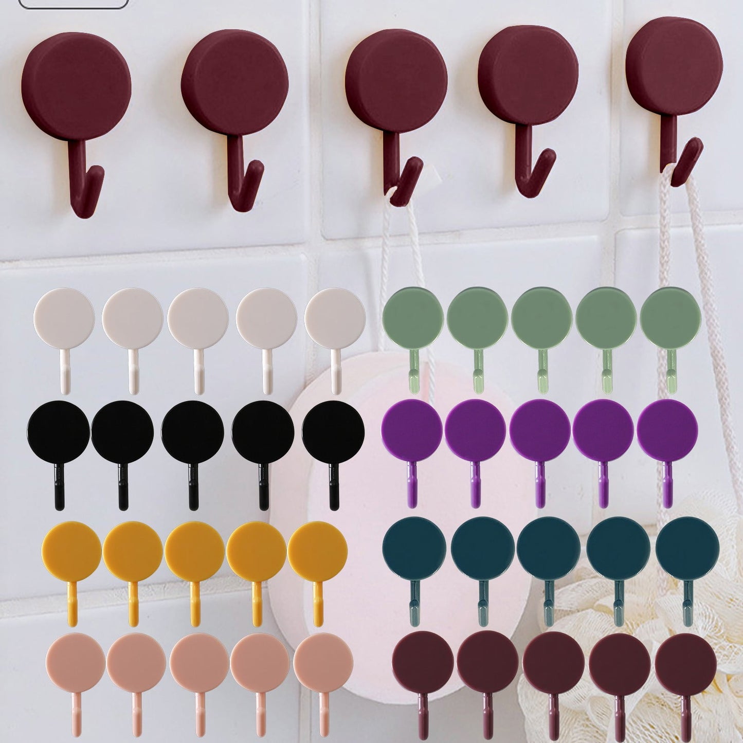 Clearance! PALIFEUR 12 Pcs Wall Hooks for Hanging, Circle Heavy Duty Hook, Self Adhesive Waterproof Transparent Towel Hooks, Adhesive Hooks for Bathroom Kitchen Home Wall Black