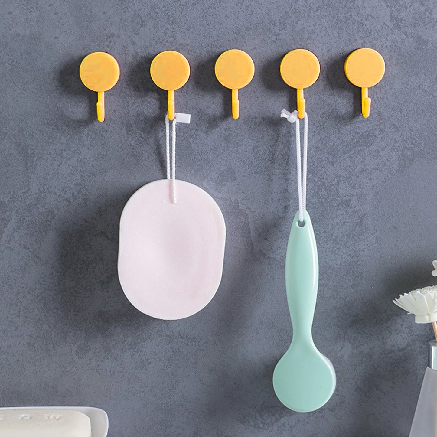 Clearance! PALIFEUR 12 Pcs Wall Hooks for Hanging, Circle Heavy Duty Hook, Self Adhesive Waterproof Transparent Towel Hooks, Adhesive Hooks for Bathroom Kitchen Home Wall Yellow