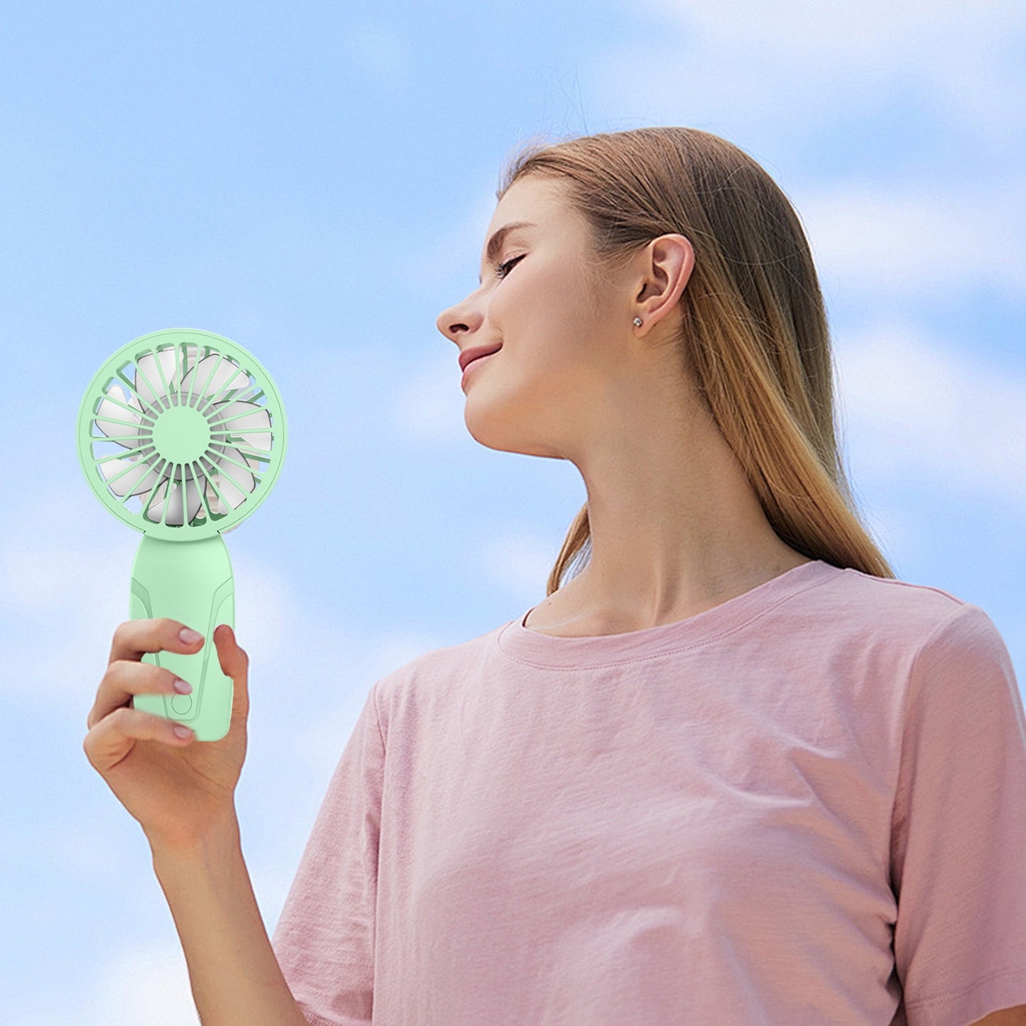 PALIFEUR Mini Handheld Fan, Cute Lightweight Portable Fan, USB Charging Mini Fan for Girl & Women Summer Gift, 3 Speed Small Hand Fan for Travel School Home Beach, 5.9x2.95 Inch Green