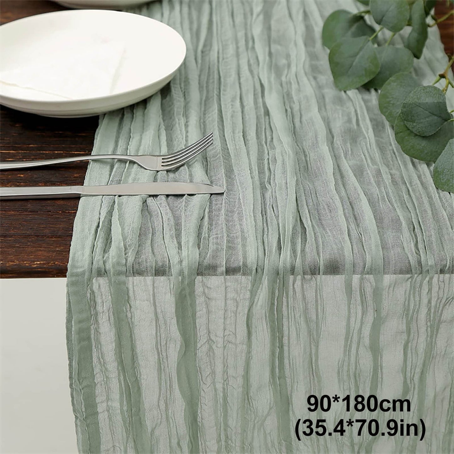 PALIFEUR Cheesecloth Table Runner, 35 x 71 Inch Cheese Cloth Table Runner for Wedding Bridal Shower Party, Home Decorations Table Runners Cheesecloth Green