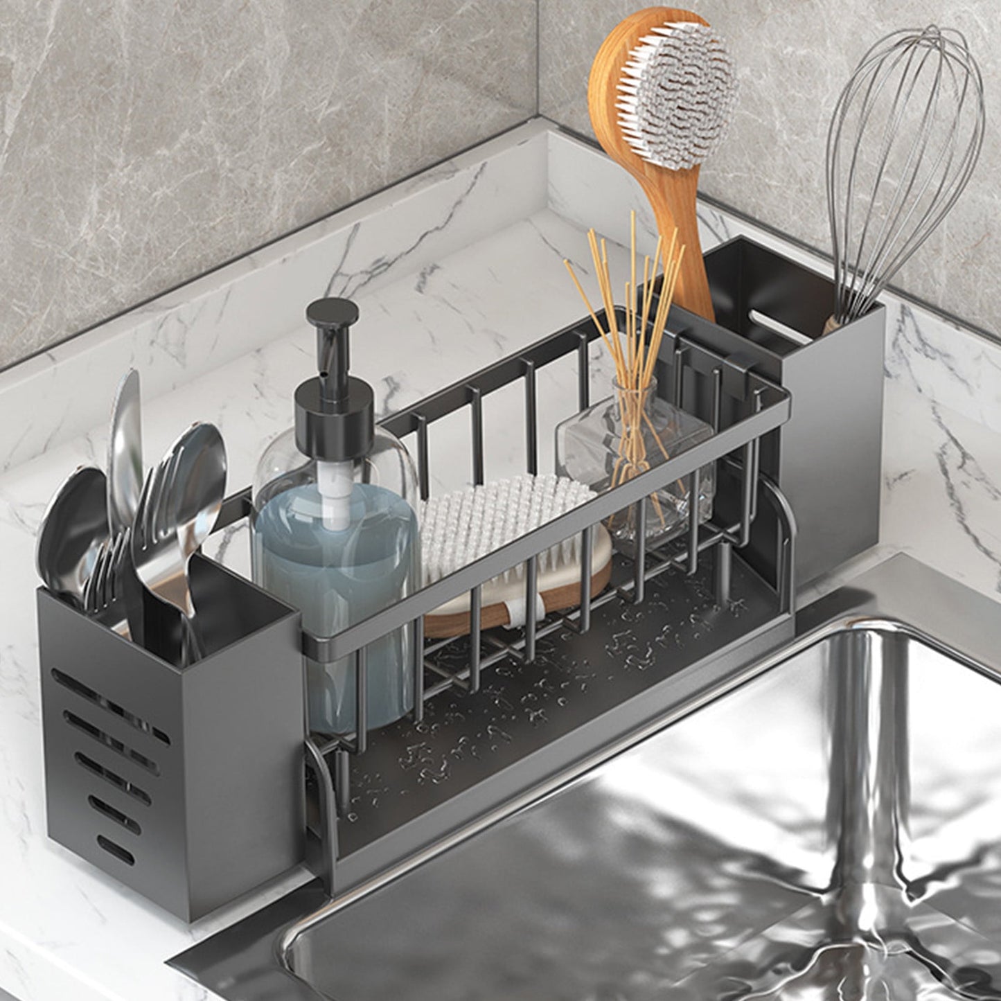 Xuniizn Pantry Organizers and Storage - Kitchen Organizers and Storage Rack, Sink Countertop Multifunctional Holder for Rags, Chopsticks, Knives & Forks - Kitchen Organization & Storage Solution Gray