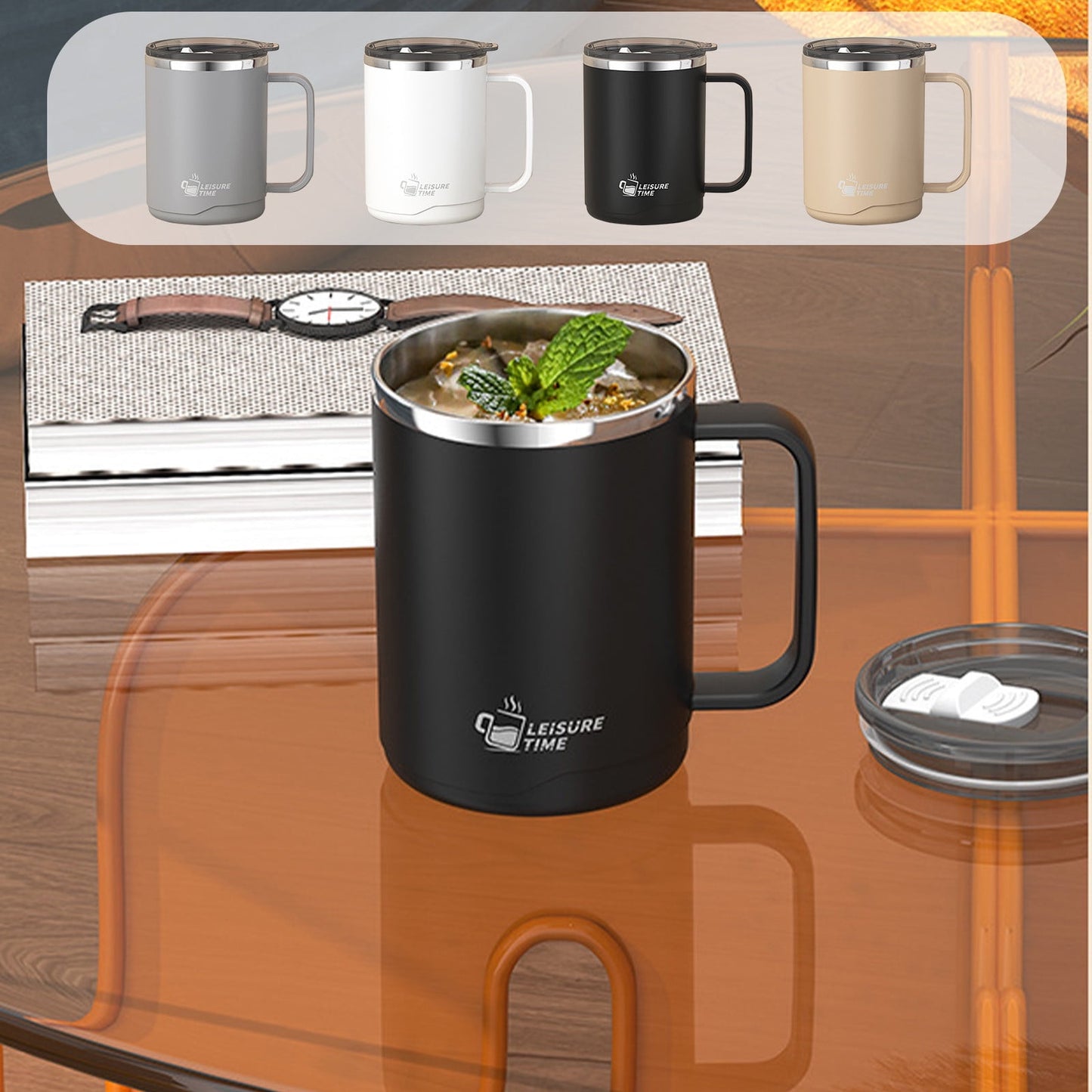 Insulated Coffee Mug with Handle & Lid - 17oz Stainless Steel Travel Tumbler, Double Wall Vacuum (Black) by PALIFEUR 01_【Limited Edition】 2026 New Model Smart Coffee Mug