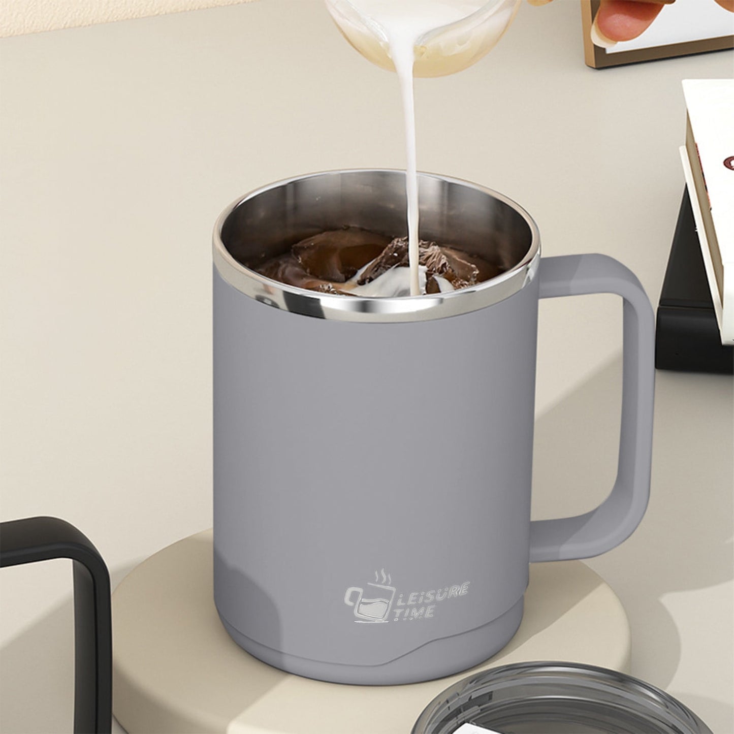 Insulated Coffee Mug with Handle & Lid - 17oz Stainless Steel Travel Tumbler, Double Wall Vacuum (Black) by PALIFEUR 02_【Limited Time Offer】 Upgraded Double-Wall Insulated Coffee Mug
