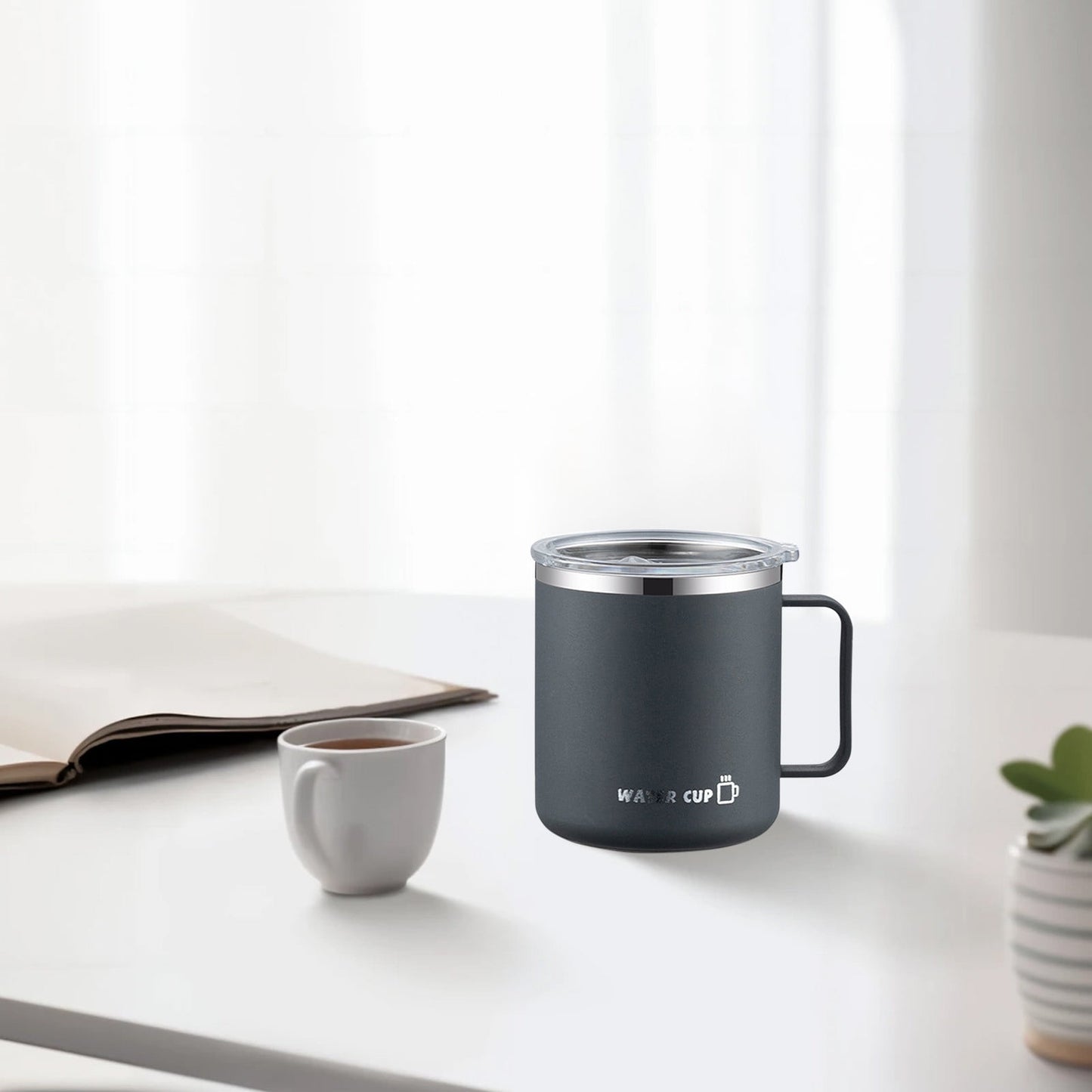 Insulated Coffee Mug with Handle & Lid - 17oz Stainless Steel Travel Tumbler, Double Wall Vacuum (Black) by PALIFEUR 06_【Enhanced Insulation】 Heat-Resistant Handle Coffee Mug