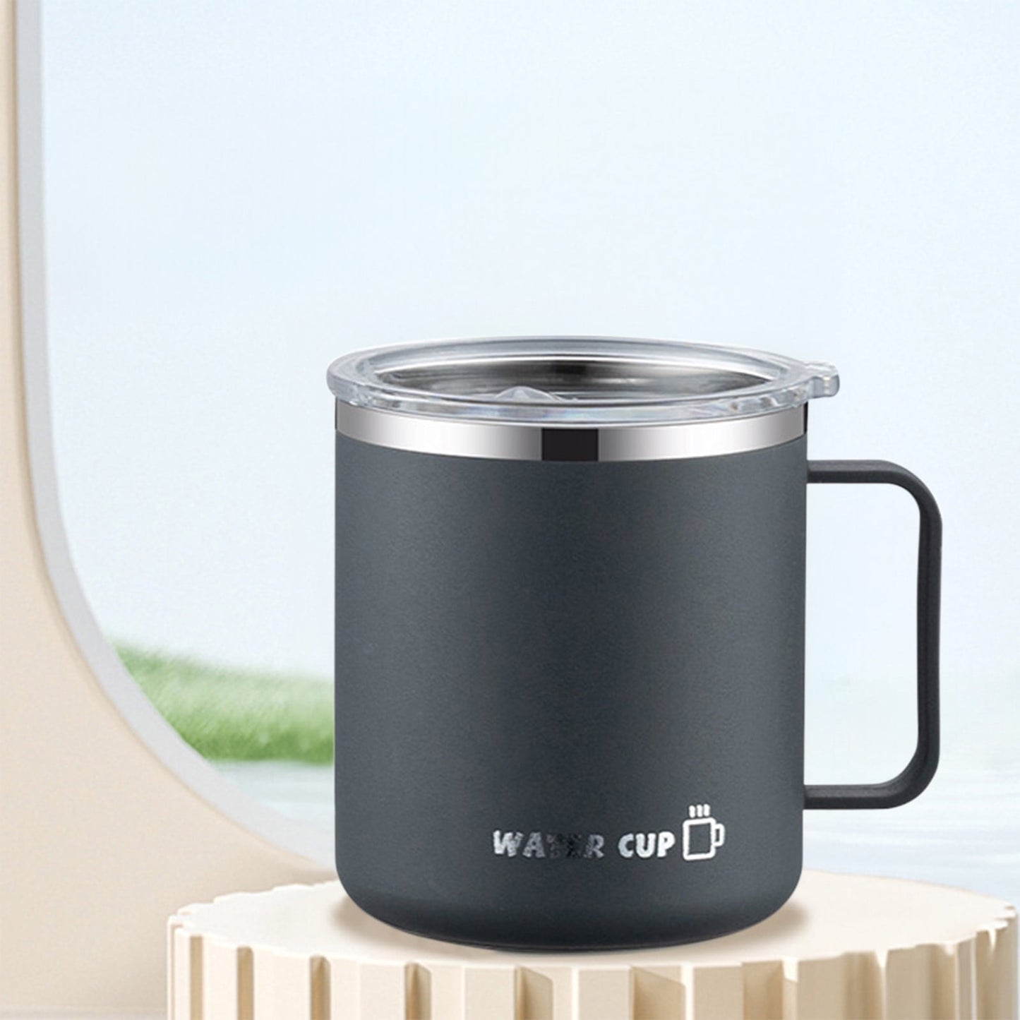 Insulated Coffee Mug with Handle & Lid - 17oz Stainless Steel Travel Tumbler, Double Wall Vacuum (Black) by PALIFEUR 06_【Enhanced Insulation】 Heat-Resistant Handle Coffee Mug