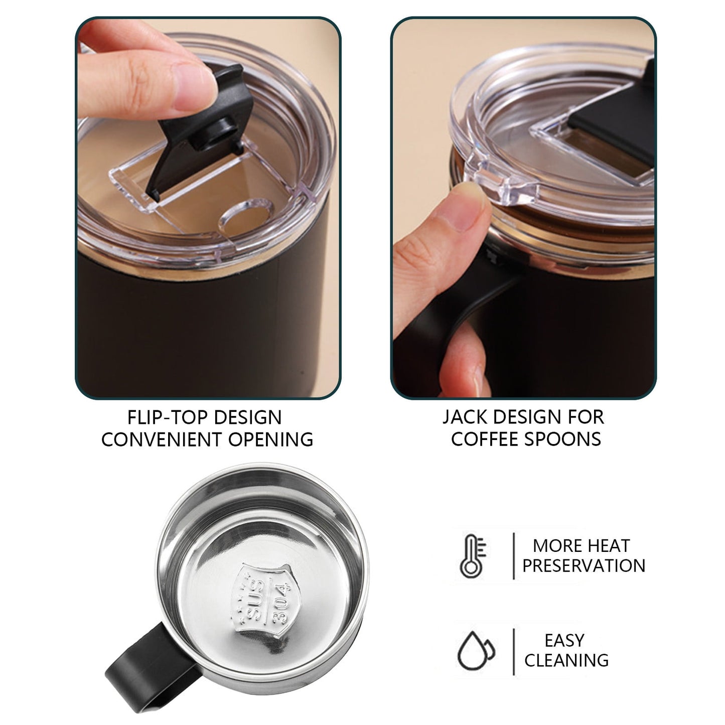 Insulated Coffee Mug with Handle & Lid - 17oz Stainless Steel Travel Tumbler, Double Wall Vacuum (Black) by PALIFEUR 10_【XL Capacity】 17oz Large Capacity Coffee Mug