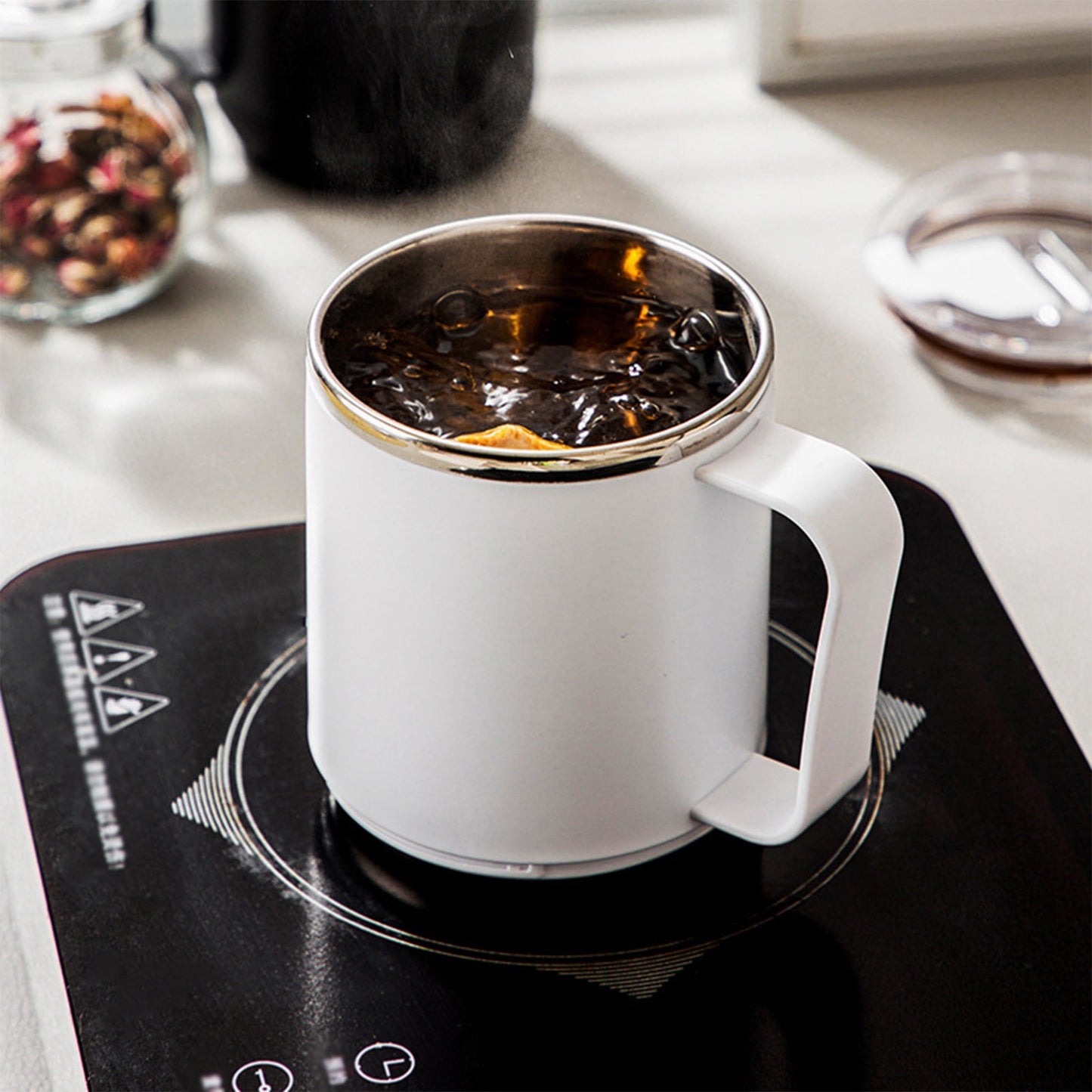 Insulated Coffee Mug with Handle & Lid - 17oz Stainless Steel Travel Tumbler, Double Wall Vacuum (Black) by PALIFEUR 11_【Office Essential】 Desktop Smart Temperature Control Coffee Mug