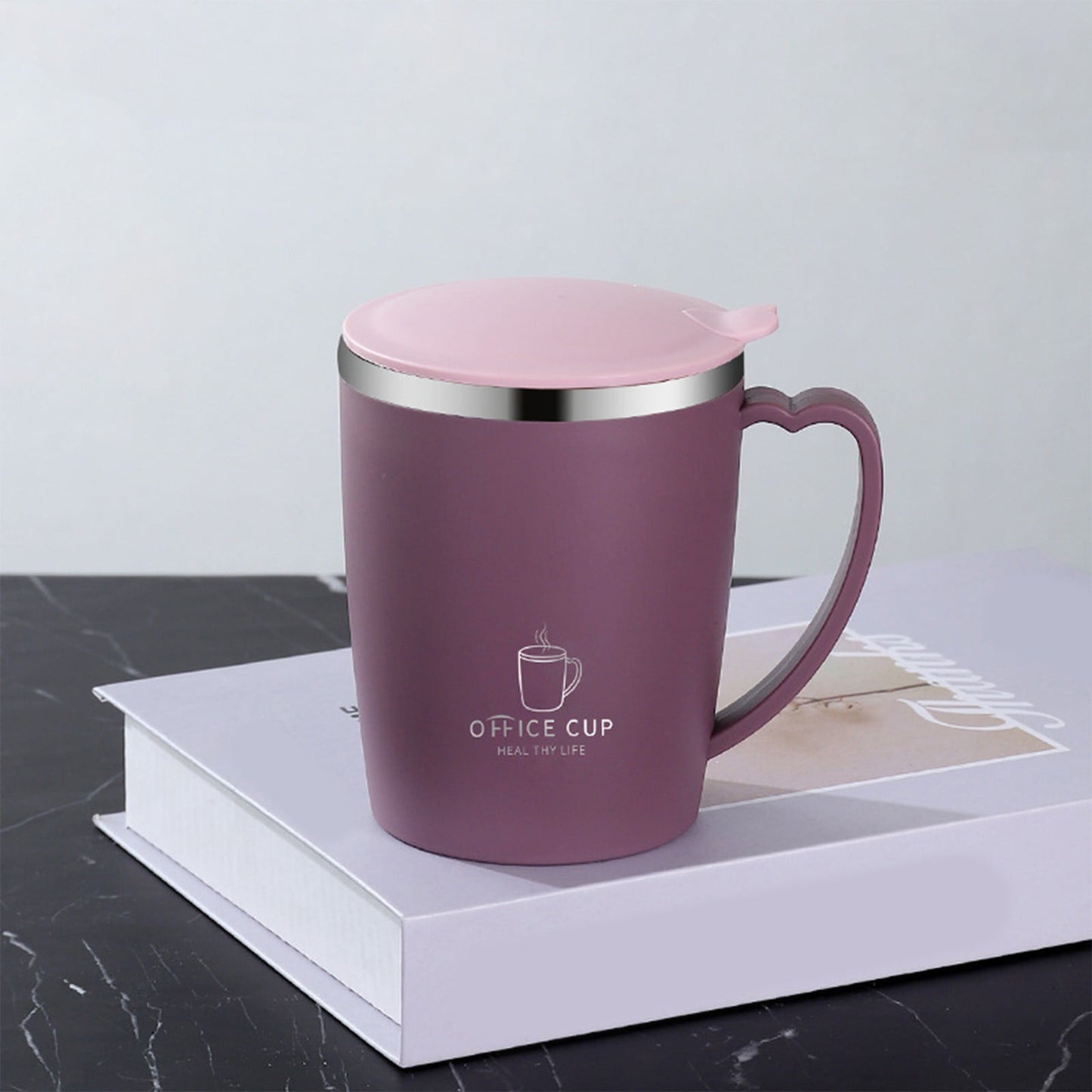 Insulated Coffee Mug with Handle & Lid - 17oz Stainless Steel Travel Tumbler, Double Wall Vacuum (Black) by PALIFEUR 19_【Corporate Gifts】 Company Logo Customized Coffee Cup