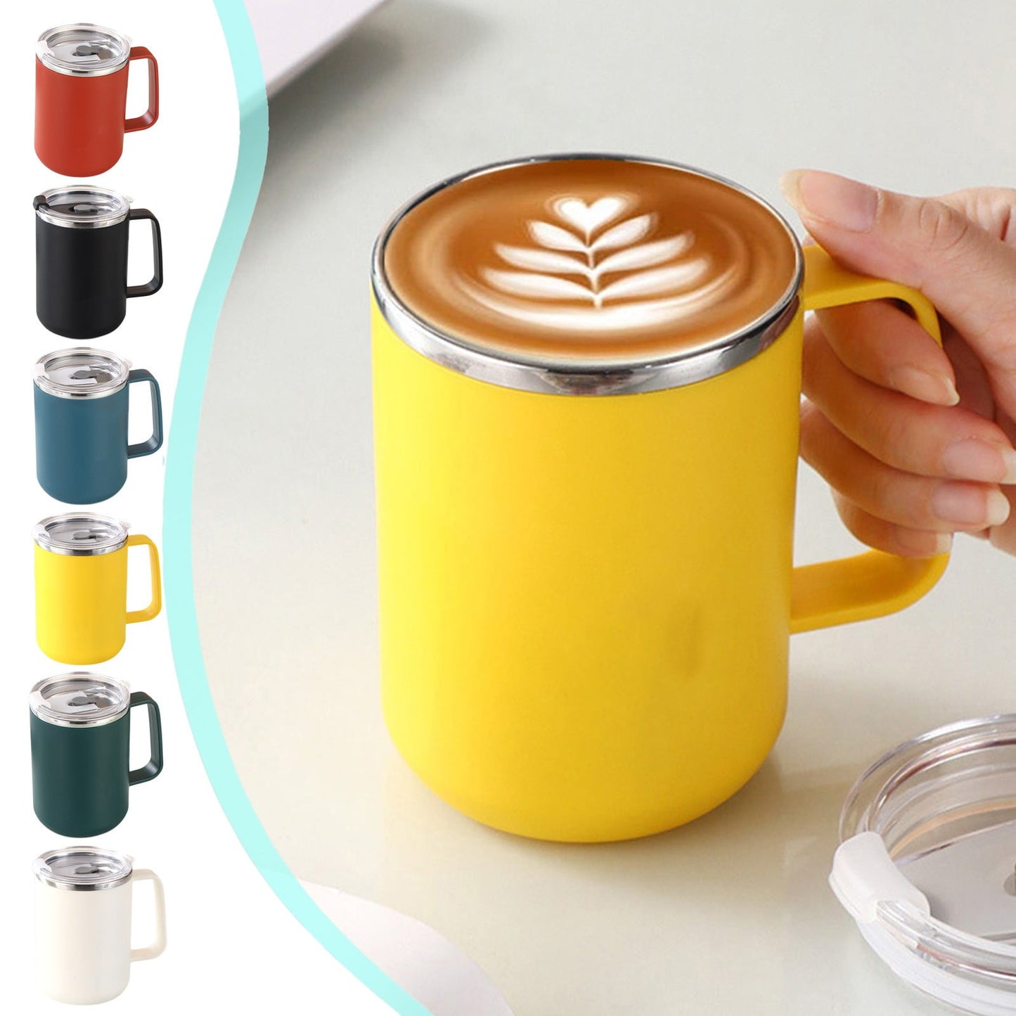 Insulated Coffee Mug with Handle & Lid - 17oz Stainless Steel Travel Tumbler, Double Wall Vacuum (Black) by PALIFEUR 26_【Certified Quality】 International Food Safety Certified Coffee Cup