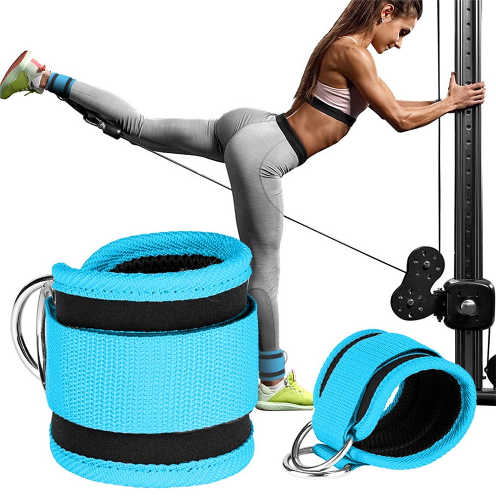 Billbianc Adjustable Polyester Ankle Straps for Cable Machine Kickbacks (2 Pack) Blue