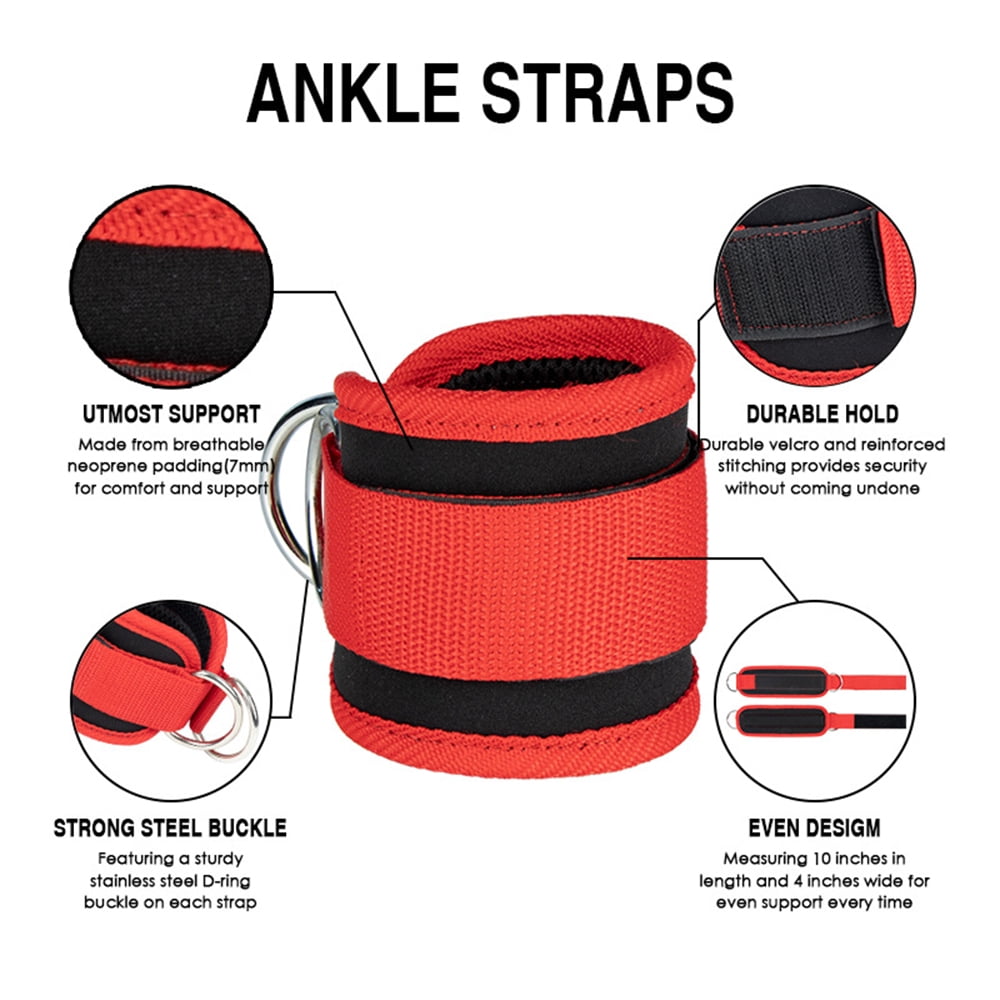 Billbianc Adjustable Polyester Ankle Straps for Cable Machine Kickbacks (2 Pack) Red